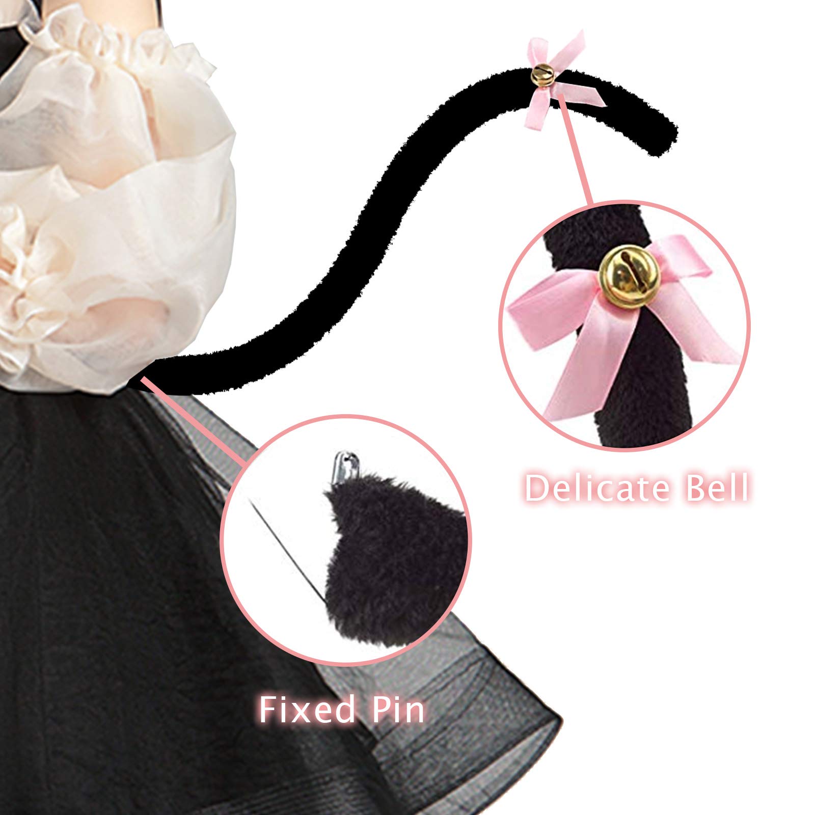 Abida Cat Cosplay Costume - 5 Piece Cat Ear & Tail Set with Collar, Paws Gloves & Vampire Teeth Fangs for Halloween, Cosplay Parties & Anime Conventions