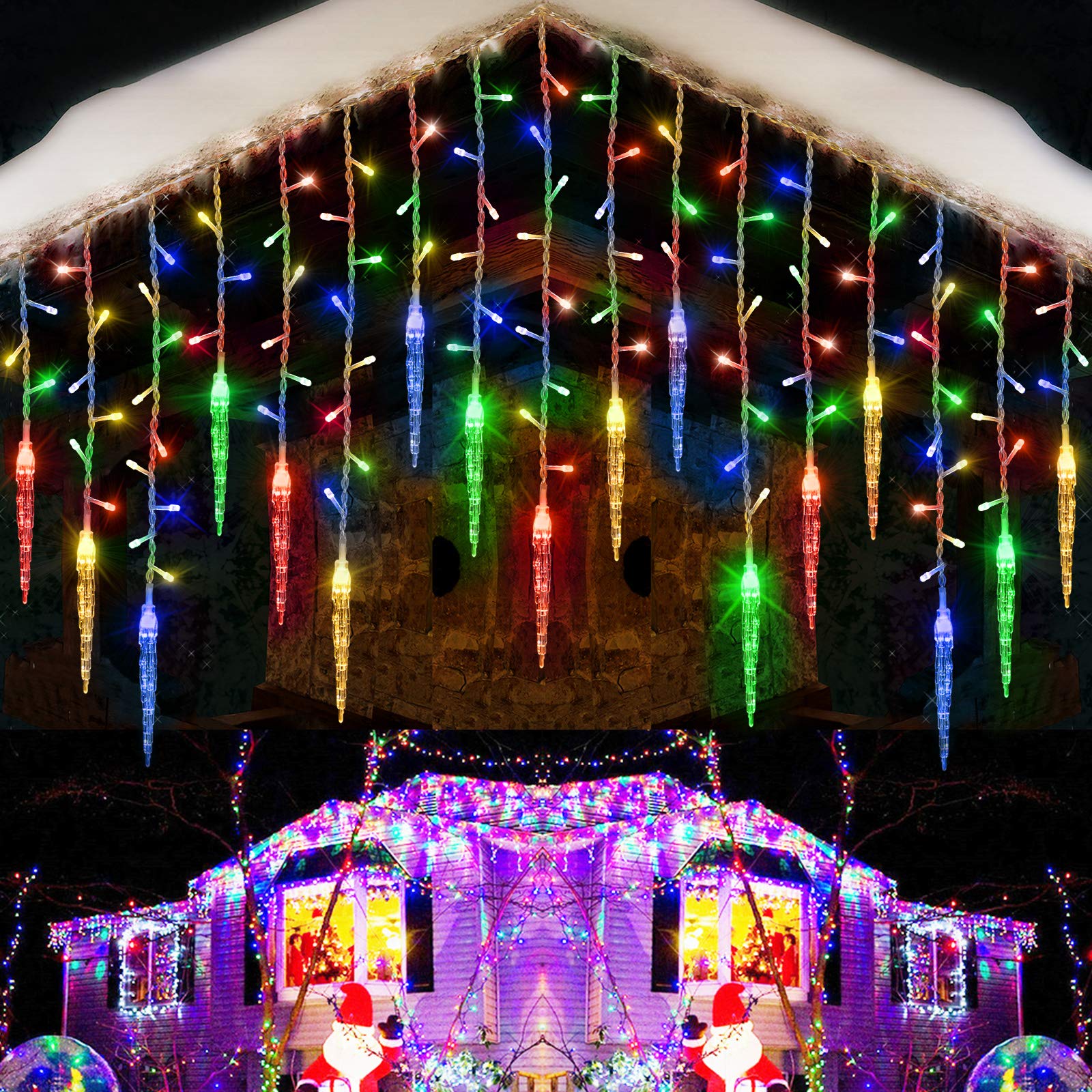 360 LED Icicle Christmas Lights - 29.5ft Connectable String Lights with 60 Drops, 8 Lighting Modes for Window & Indoor/Outdoor Holiday Decorations - Multicolor Twinkle Fairy Lights for Christmas Tree, Party, Wedding & Home Decoration