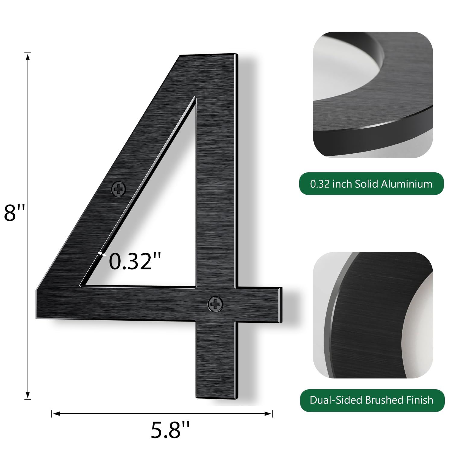 8 Inch Black Modern Floating Metal House Numbers - Durable Aluminum Address Plaques for Outdoor Front Door, Brick House, Mailbox (Set of 4) | Weatherproof & Easy to Install for Enhanced Curb Appeal
