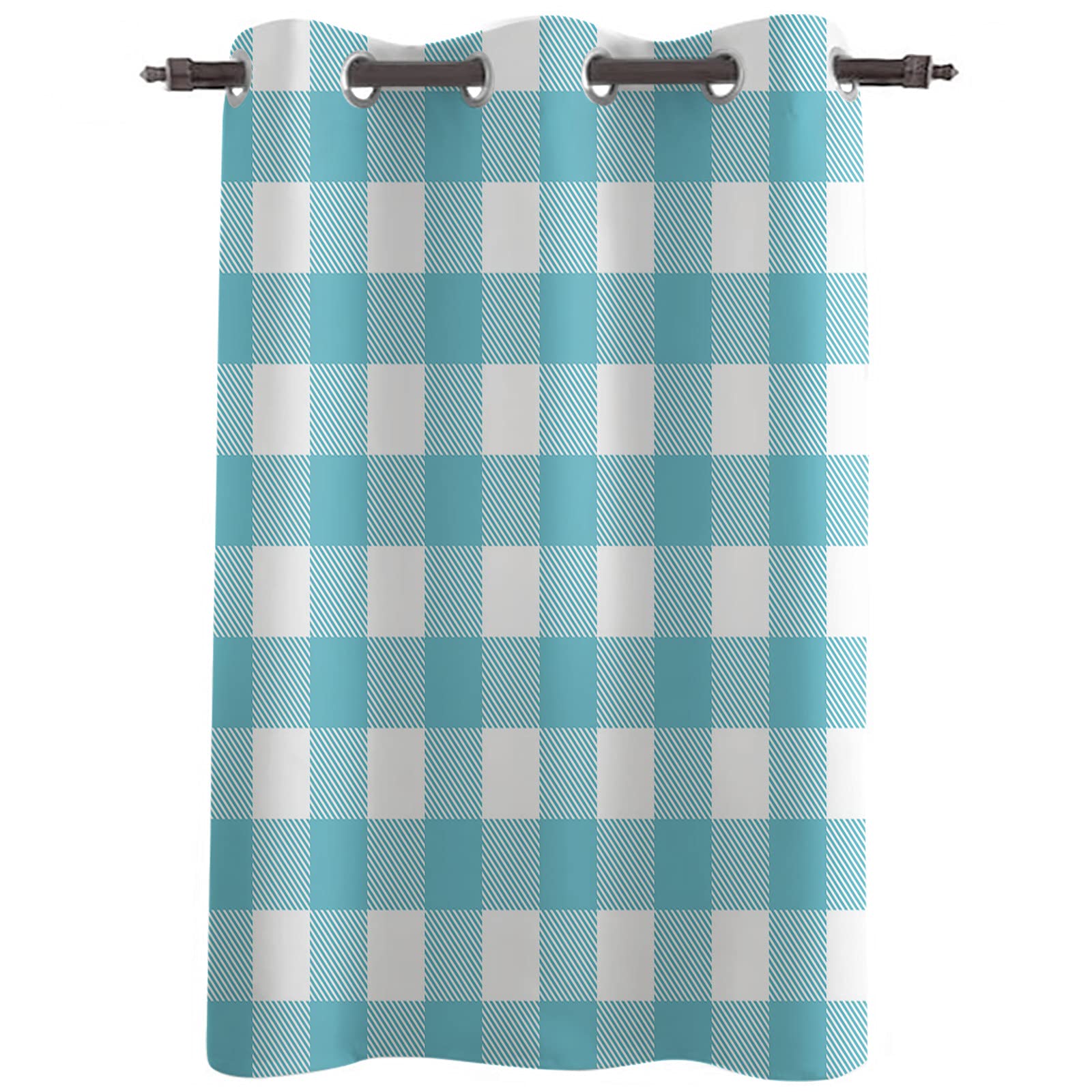 Teal Buffalo Check Blackout Curtains - Thermal Insulated Grommet Window Panel (52x24 Inch) for Living Room & Bedroom - Light Blocking Home Decor for Better Sleep & Energy Efficiency