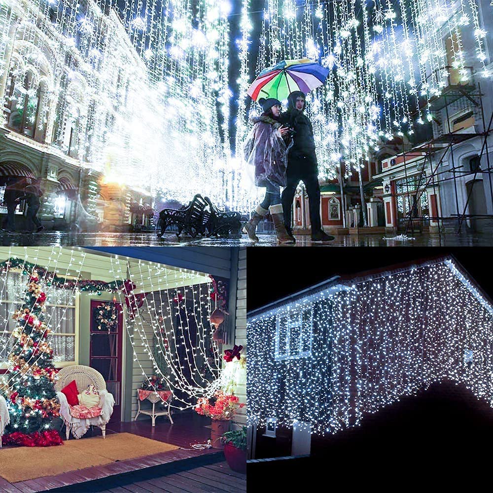 2 Pack Solar Curtain Lights Outdoor - 300 LED Waterproof Fairy String Lights with Remote Control & 8 Modes | Solar Powered Garden Lights for Gazebo, Patio, Party, Wedding, Christmas Decorations (White) | Perfect for Backyard, Balcony, and Holiday Lighting