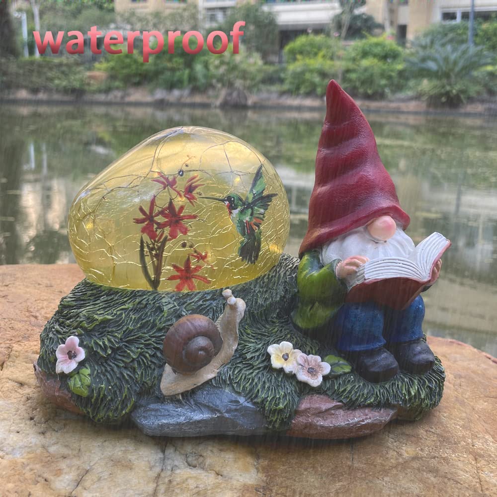 Solar Powered Garden Gnome with Red Hat & Snail - LED Solar Light Outdoor Decor, Weatherproof Resin Lawn Ornament for Yard, Patio & Garden Decorations - Perfect for Backyard, Flower Beds & Pathway Lighting