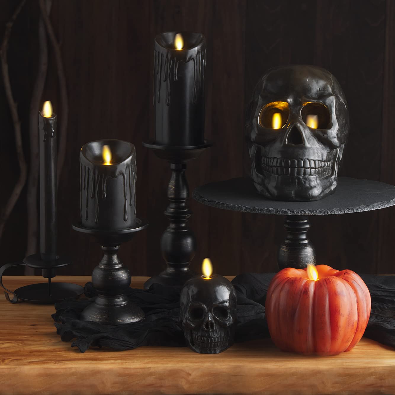 Luminara Flameless LED Candle - Realistic Moving Flame Skeleton Skull Decor (5.85
