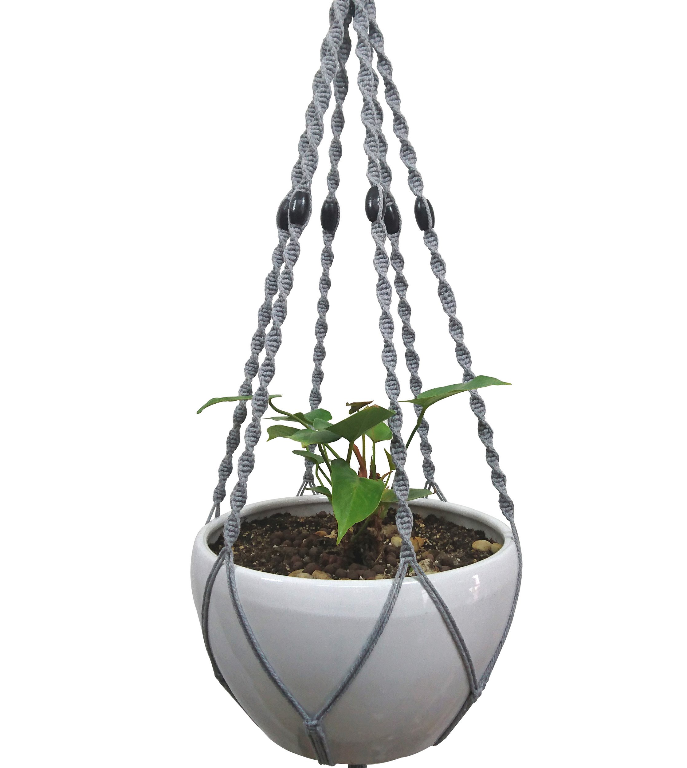 6-Leg Macrame Plant Hanger - 51 Inch Gray Cotton Hanging Basket Holder with Metal Ring for Indoor Plants | Boho Home Decor for Living Room, Bedroom, Porch & Patio