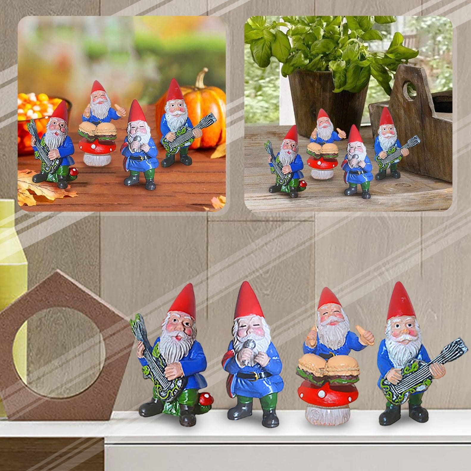 4 Pcs Christmas Singing Band Gnome Statue Figurine Decorations - Outdoor Resin Garden Gnomes with Lights for Lawn, Patio, Yard & Porch - Perfect for Holiday Festivities, Housewarming Gifts & Seasonal Crafts
