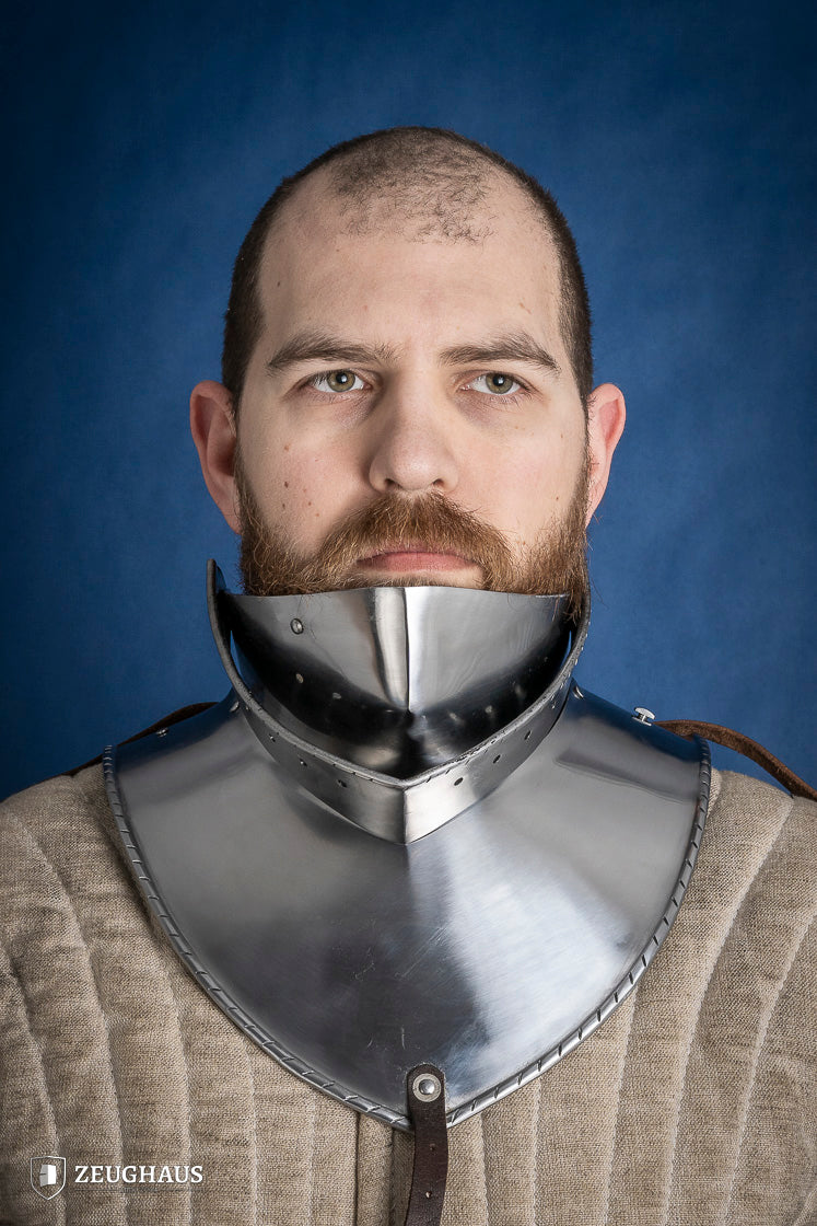 Medieval Articulated Gorget with Bevor - 2mm Polished Steel Armor for Renaissance Fairs & LARP Battles (1480-1500 Style)
