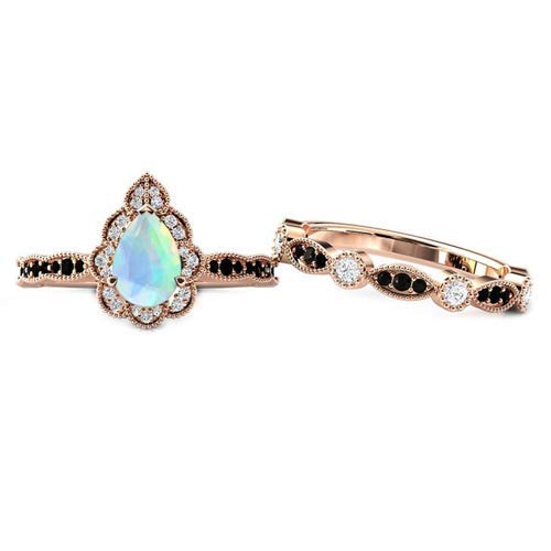 18K Rose Gold Vermeil Vintage Opal Engagement Ring for Women - 925 Sterling Silver Art Deco Wedding Band - Opal Promise Bridal Anniversary Gift for Wife - 18K Yellow Gold Micron Wedding Ring - Perfect for Proposals, Anniversaries & Special Occasions