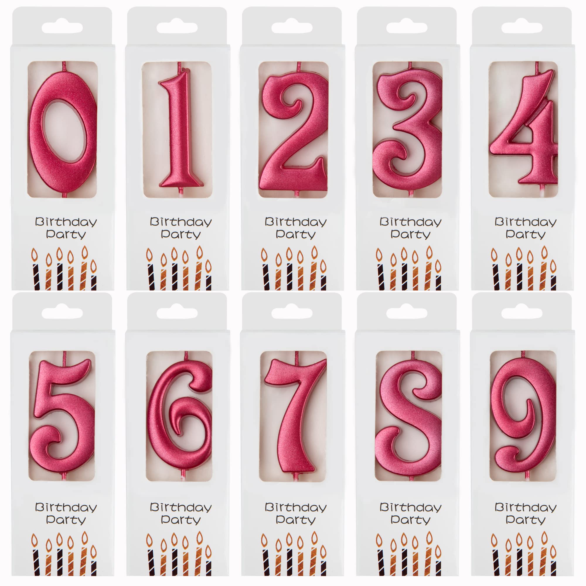 PHD 0-9 Red Number Birthday Candles (10-Count) for Parties & Baby Showers