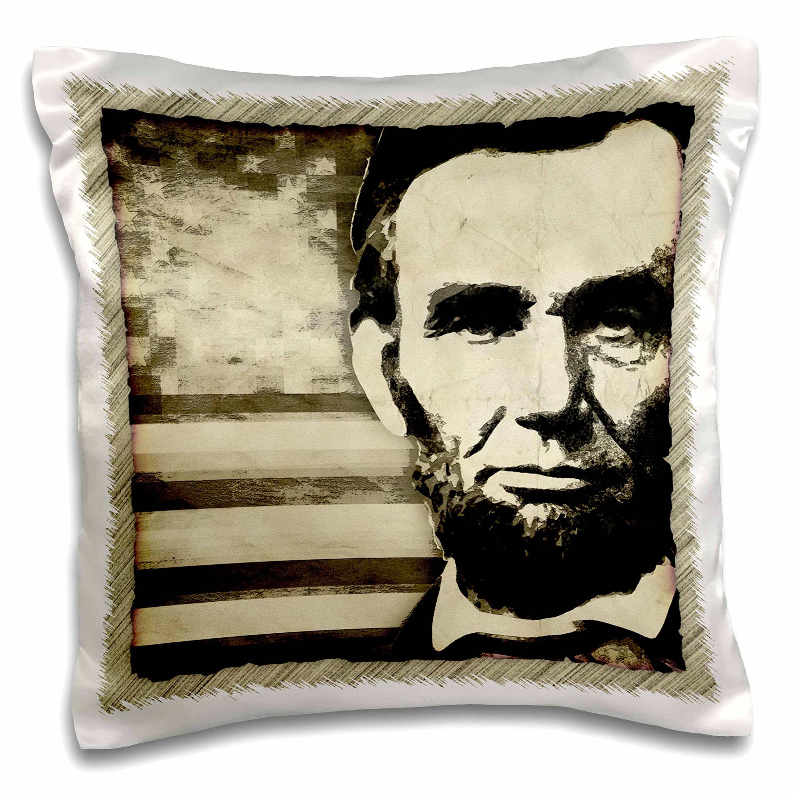 3dRose Abraham Lincoln Sepia Tone American Flag Pillow Case 16x16 Inch - Patriotic Home Decor for Living Room, Bedroom, Office