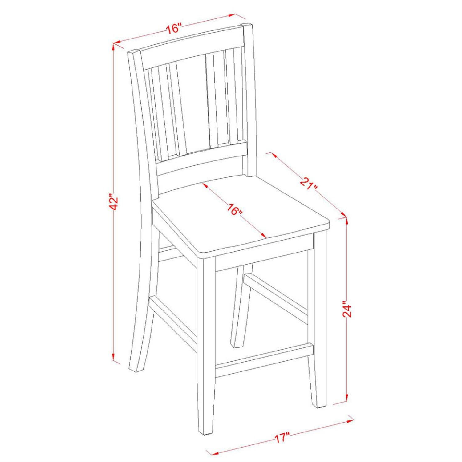 East West Furniture JABU3-MAH-W 3-Piece Counter Height Dining Set - 36