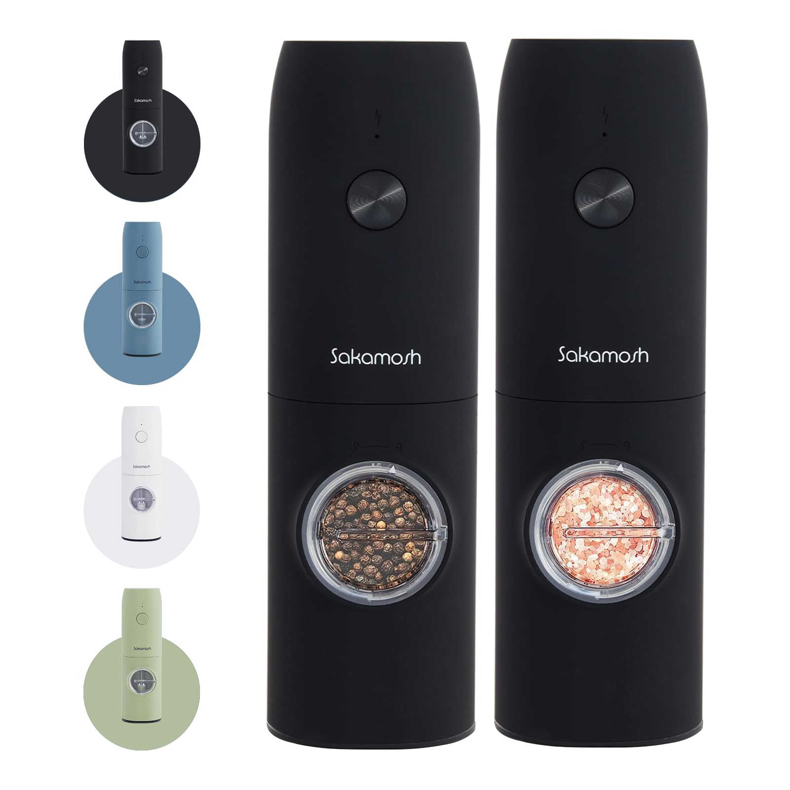 Rechargeable Electric Salt and Pepper Grinder Set - 6 Adjustable Coarseness with LED Light, Refillable Battery-Operated Seasoning Mill (2 Pack, Black) for Kitchen, Dining Table & Outdoor BBQ