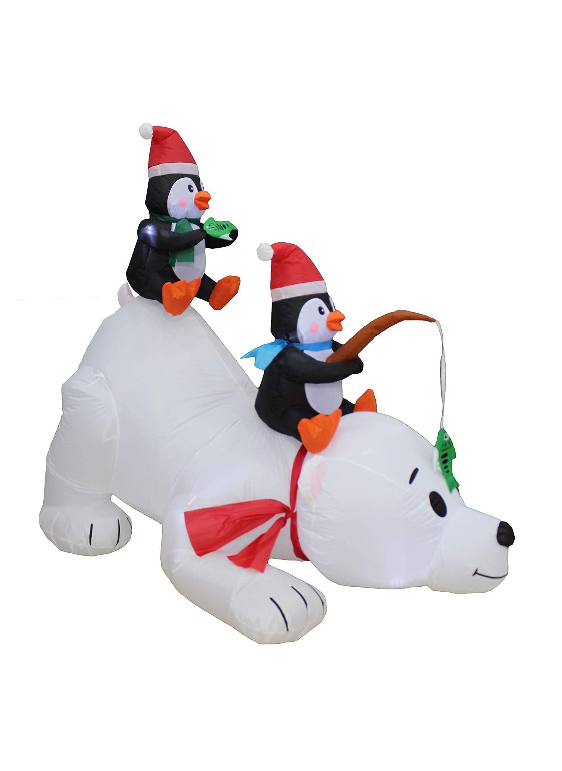 8ft Inflatable Santa Claus on Fishing Boat & 6ft Christmas Inflatable Penguins with Polar Bear - Outdoor Holiday Decorations Bundle for Christmas Party, Yard, and Home Decoration