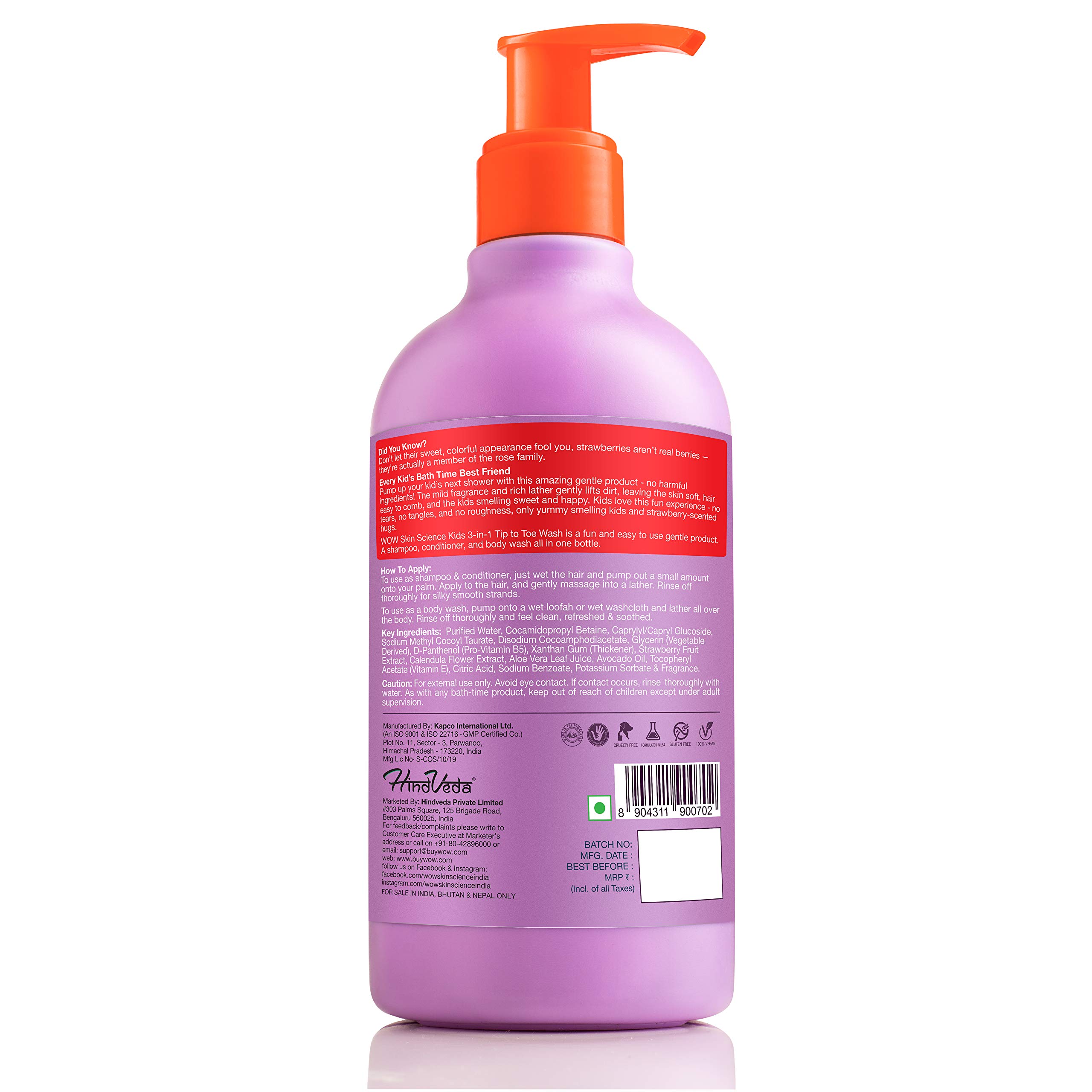 Kids Tip To Toe Wash - Shampoo, Conditioner & Body Wash - Strawberry 300ml - Paraben-Free for Gentle Bath Time