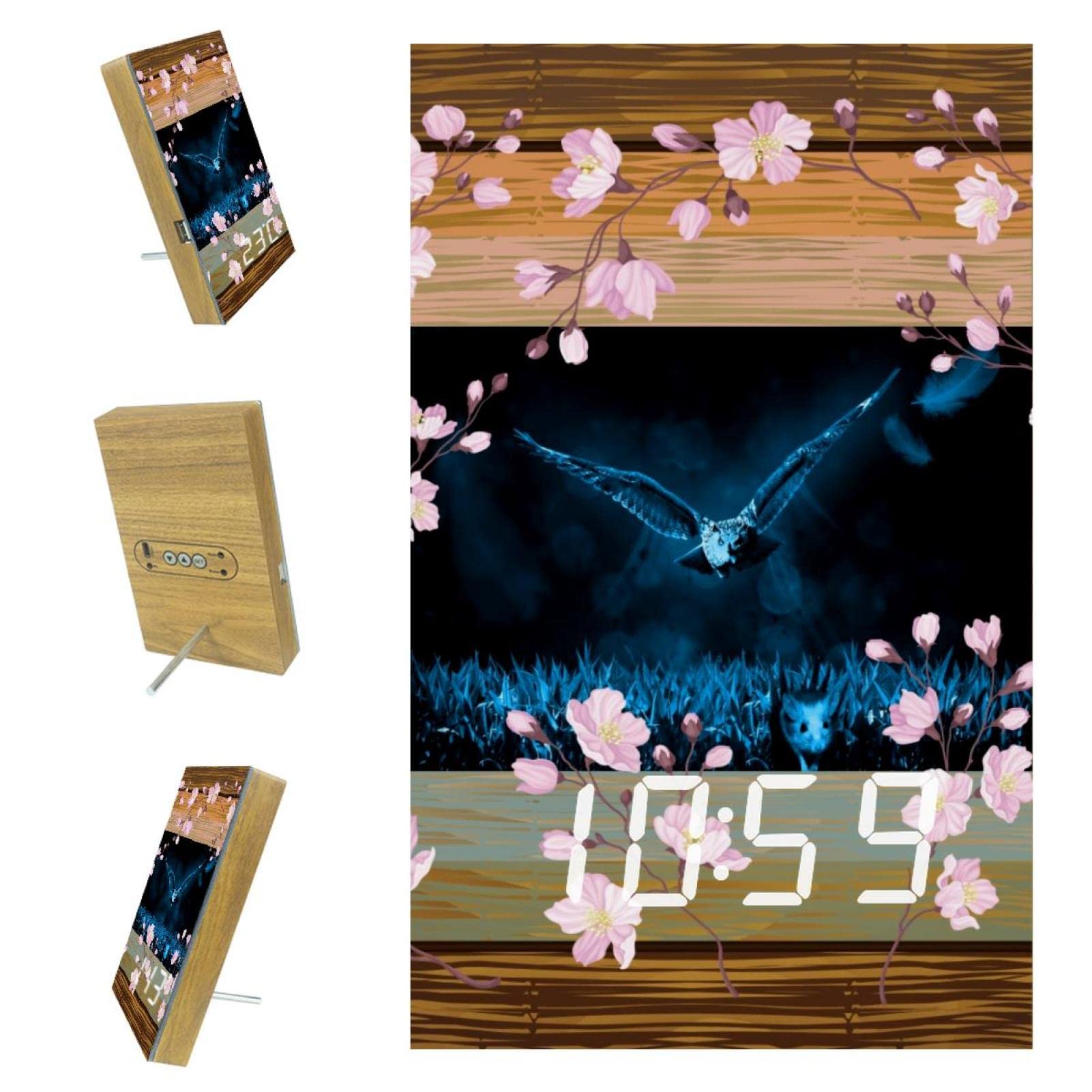 Wooden Digital Alarm Clock with 3 Alarm Settings & Radio - Farmland Owl Mouse Design for Bedroom, Kitchen, Office Desk | Perfect for Home Decor, Gift Giving & Time Management