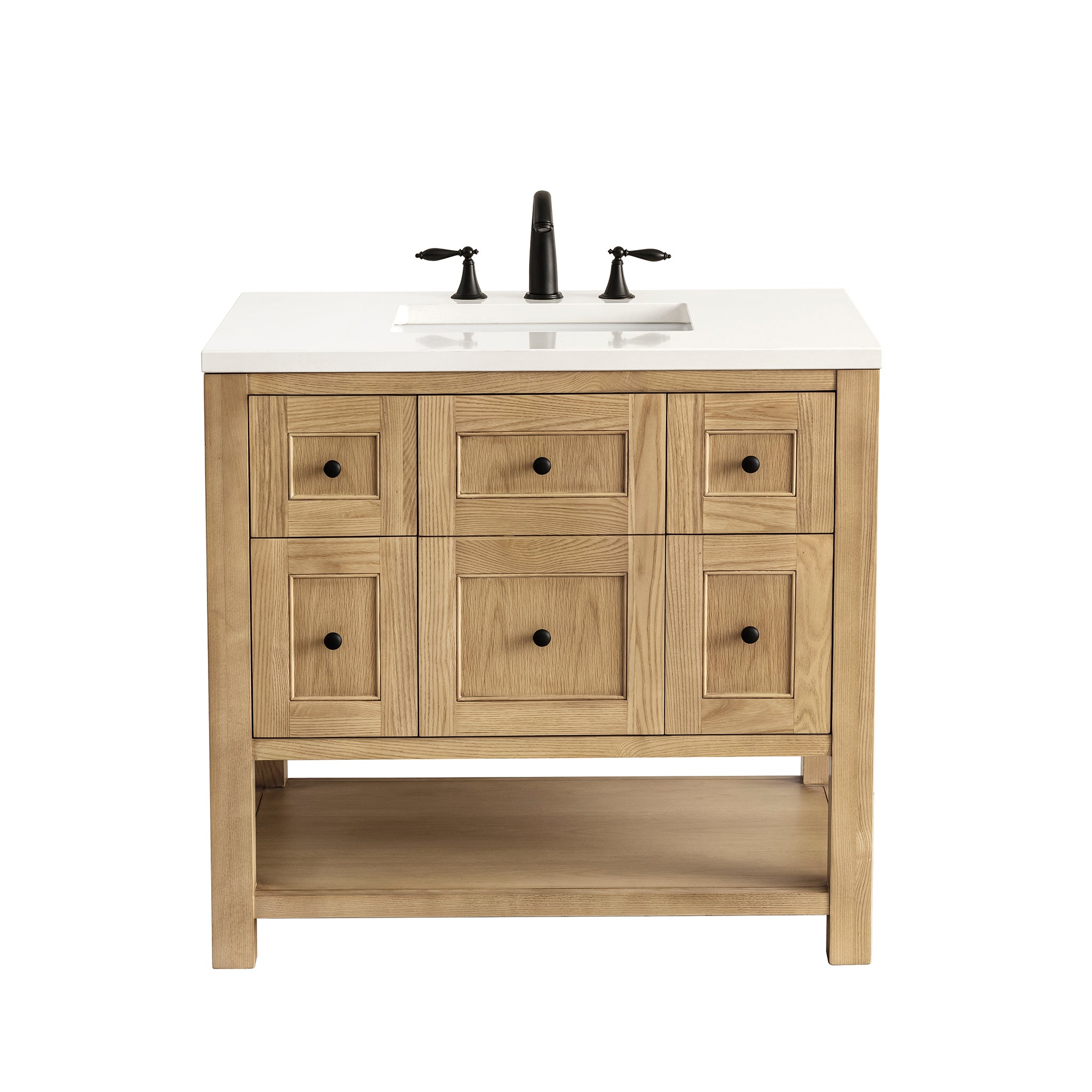 Breckenridge 36 Inch Single Bathroom Vanity in Light Natural Oak with 3CM White Zeus Countertop - Perfect for Modern Master Bathrooms and Powder Rooms