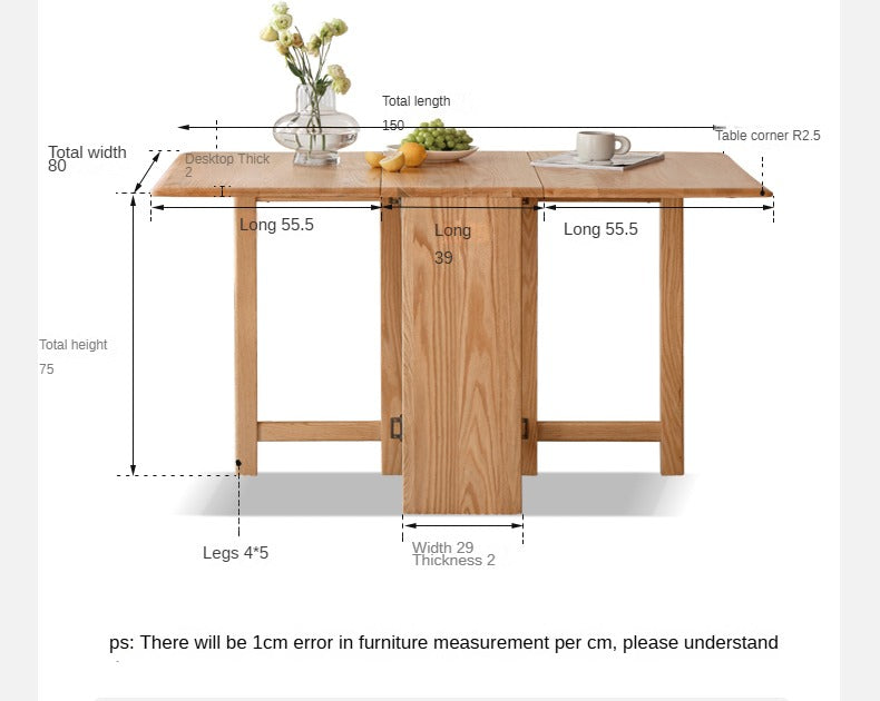 Solid Oak Folding Dining Table - Extendable Wooden Table for Small Spaces | Perfect for Apartments, Patios & Outdoor Entertaining