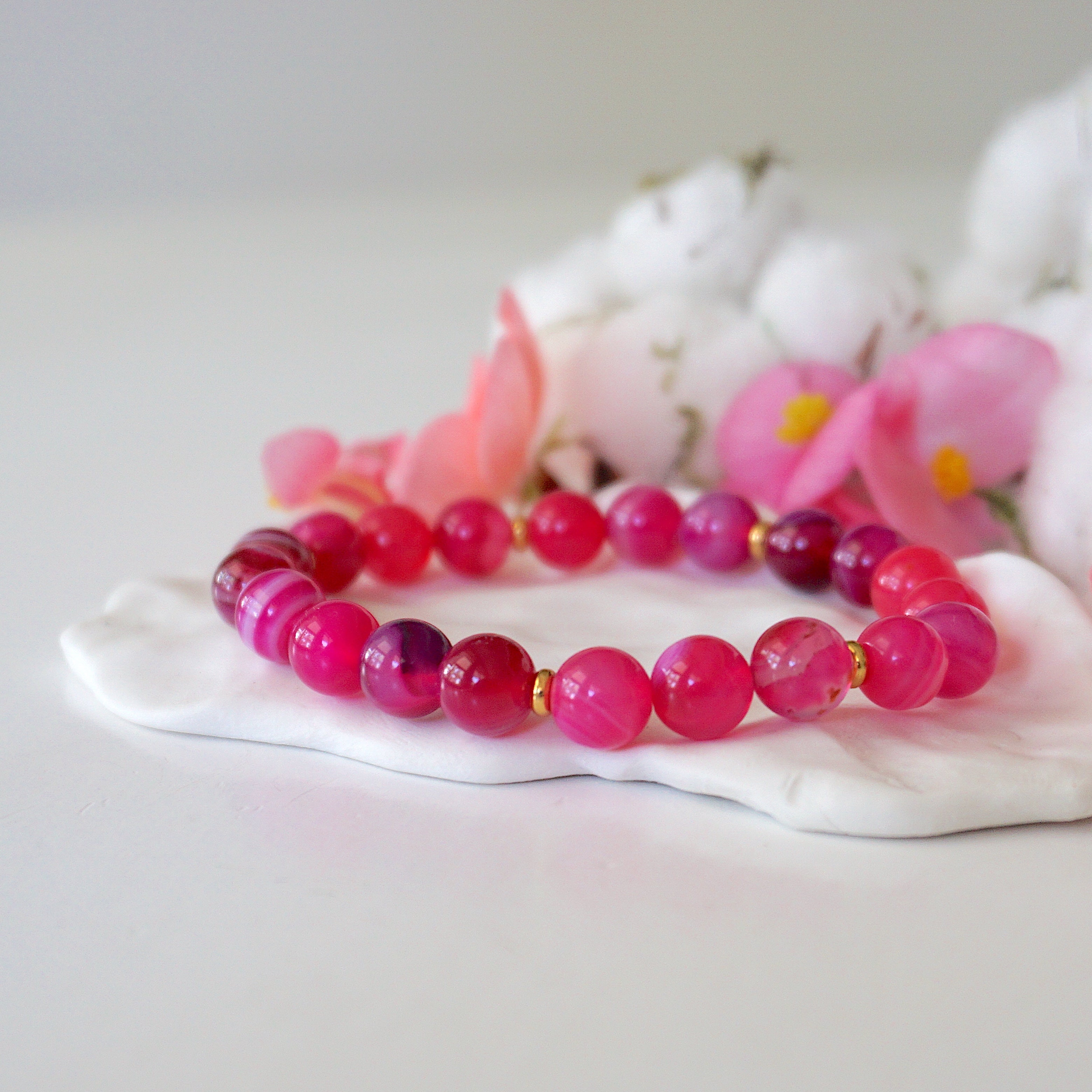 Pink Agate Healing Crystal Mala Bracelet - Natural Stone Beads for Meditation, Yoga & Spiritual Wellness | Handmade Buddhist Prayer Jewelry for Women & Men