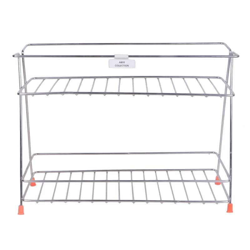 Heavy Duty Stainless Steel 2-Tier Kitchen Rack with Ring Support - Countertop Organizer for Utensils, Dishes & Plates - Space Saving Kitchen Storage Solution for Home & Restaurant Use