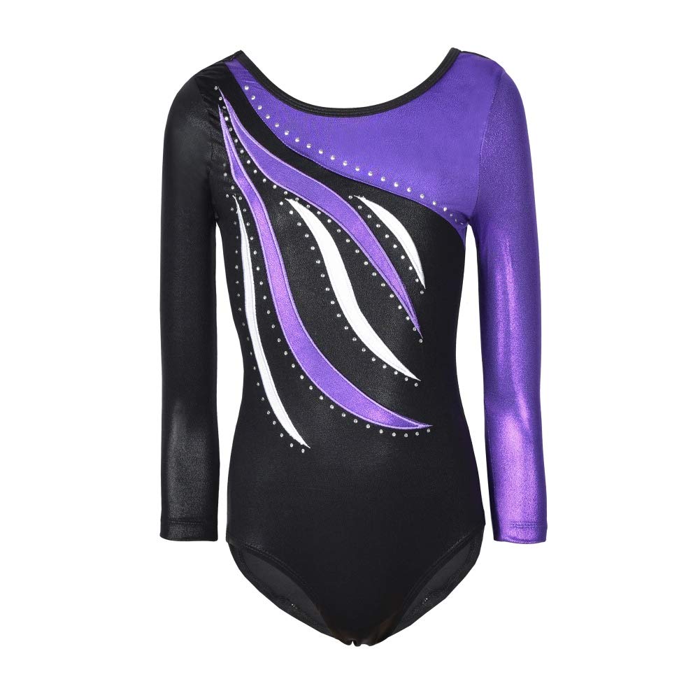 ESHOO Girls Gymnastics Leotards - Sparkling Diamond Embroidered Striped Ballet Leotard for Dance & Performance | Perfect for Competitions, Recitals & Practice