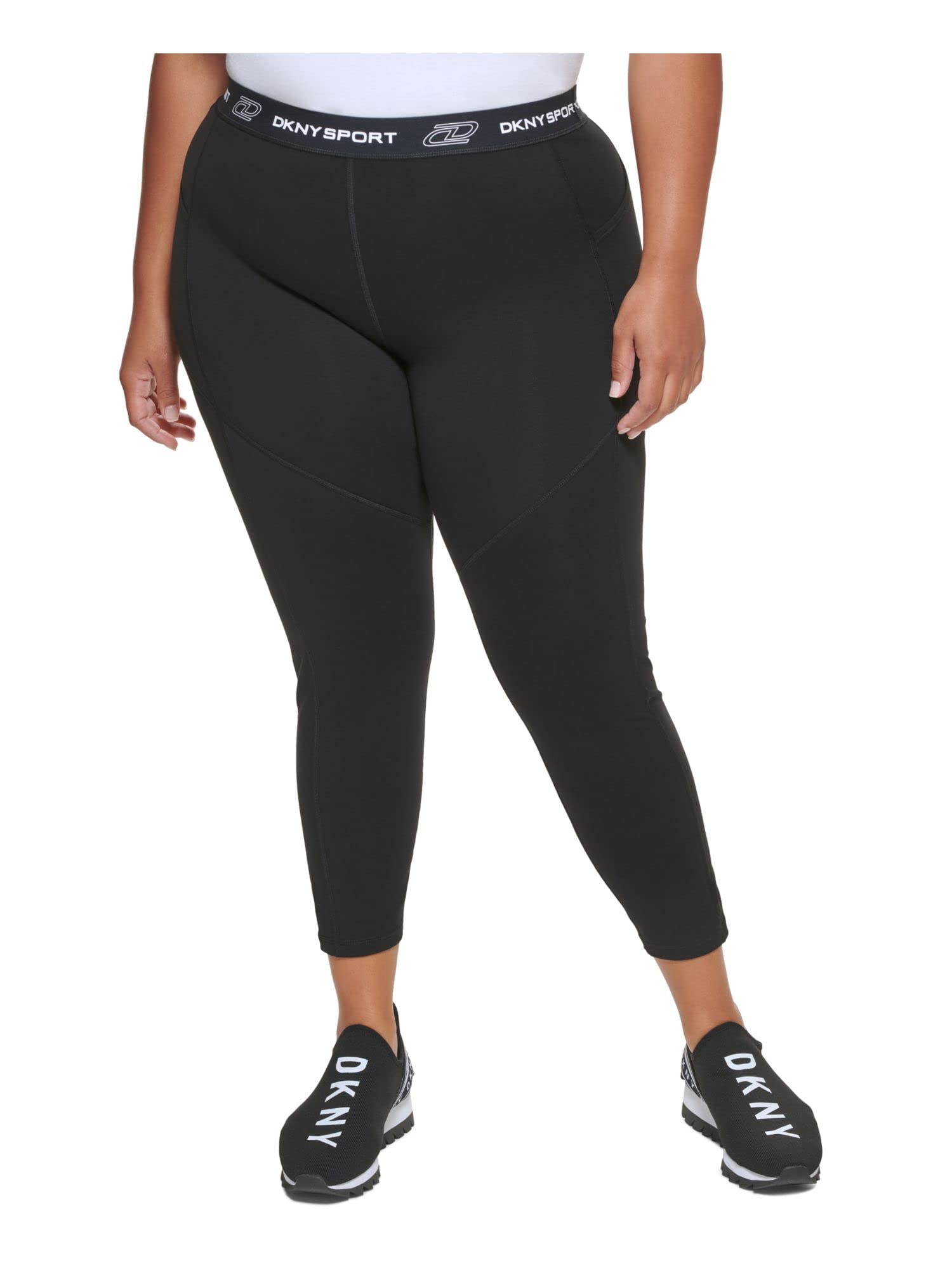 DKNY Sport Women's Plus Size High Waist Workout Leggings - Black 2X | Comfortable & Stretchy for Yoga, Running & Gym | Tummy Control & Breathable Fabric