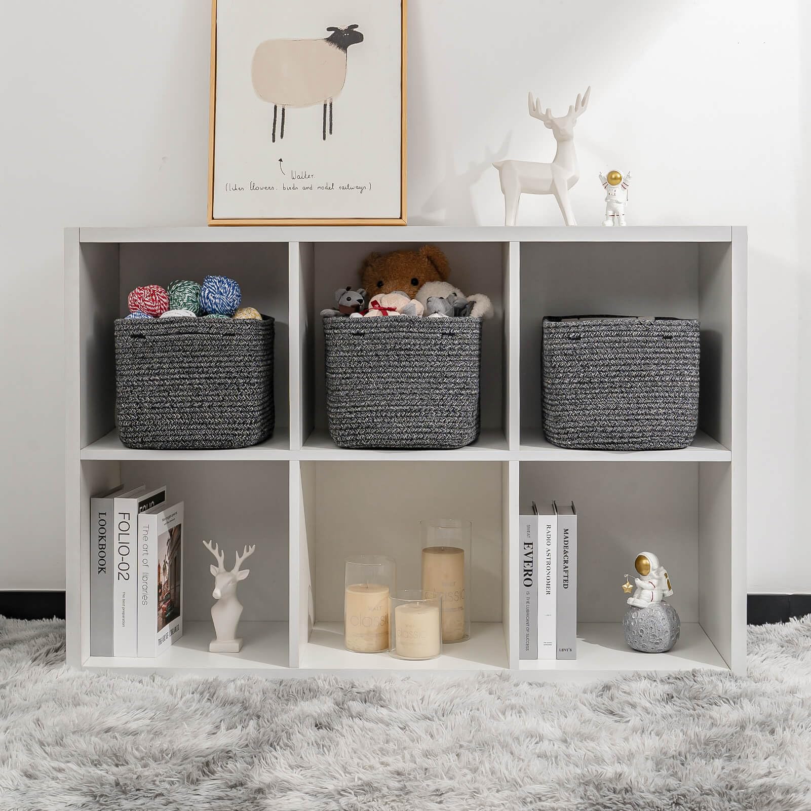 Square Woven Cotton Rope Storage Baskets - 2 Pack Black Cubes Shelf Organizer Bins for Closet, Living Room & Bathroom | Stylish Home Decor for Towels, Toys & Bedroom Essentials