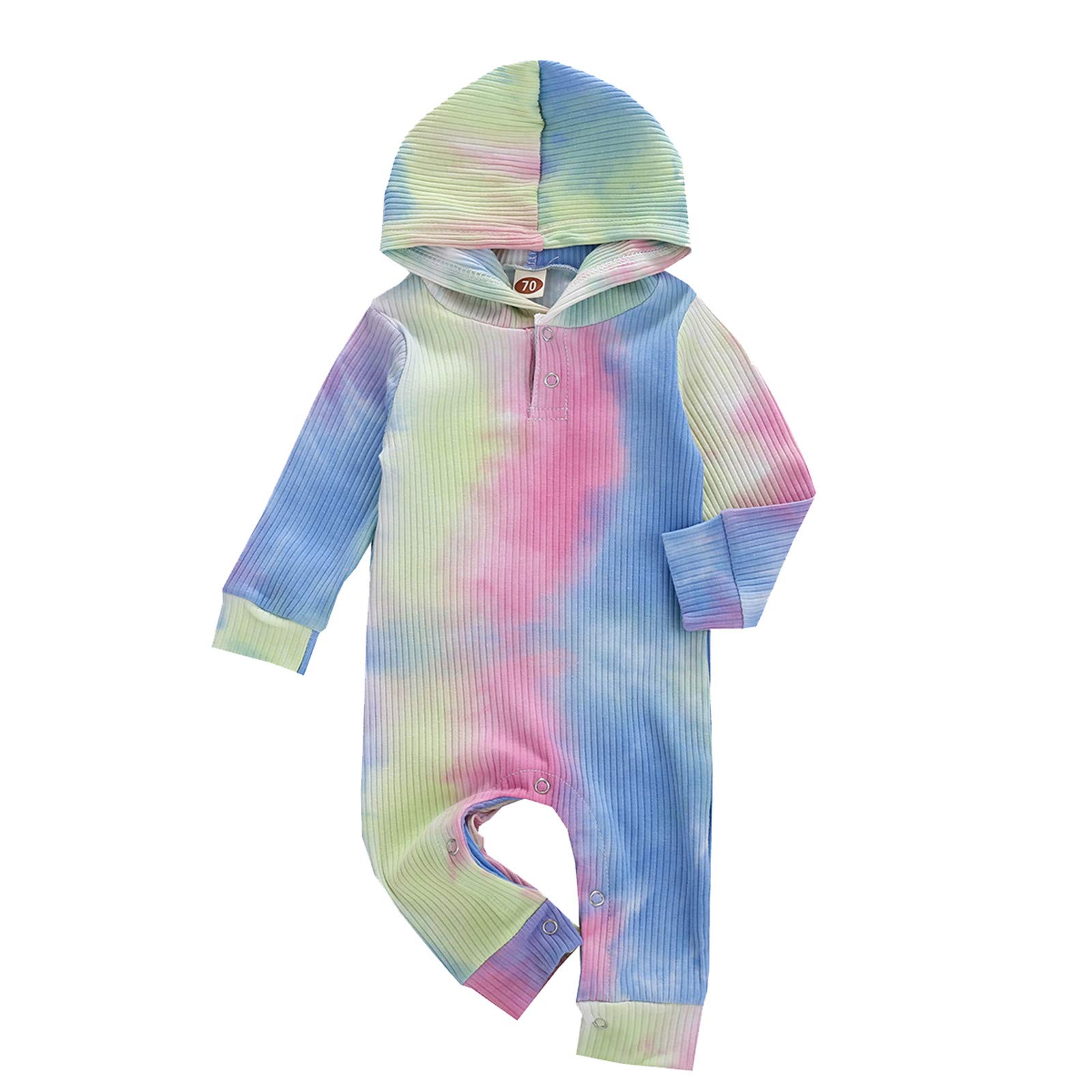 Colorful Tie-Dye Hooded Baby Romper for Boys & Girls - Soft Rainbow Jumpsuit for Fall & Winter - Perfect for Playdates, Photo Shoots, and Everyday Comfort