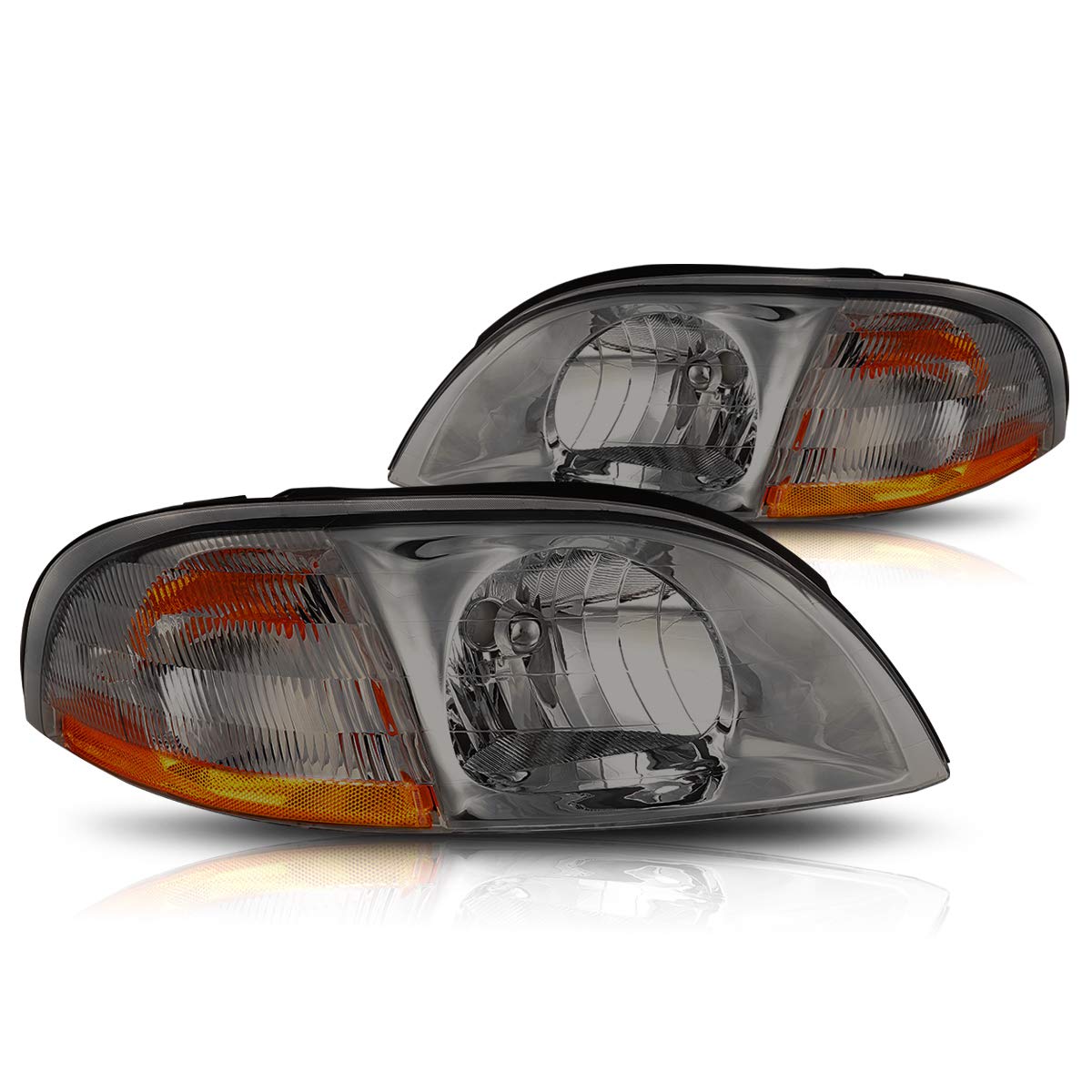 PM PERFORMOTOR Headlight Assembly Compatible with 1999-2003 Ford Windstar - 2Pcs Smoked Lens Headlamps with Amber Corner - Perfect for Night Driving & Vehicle Restoration Projects