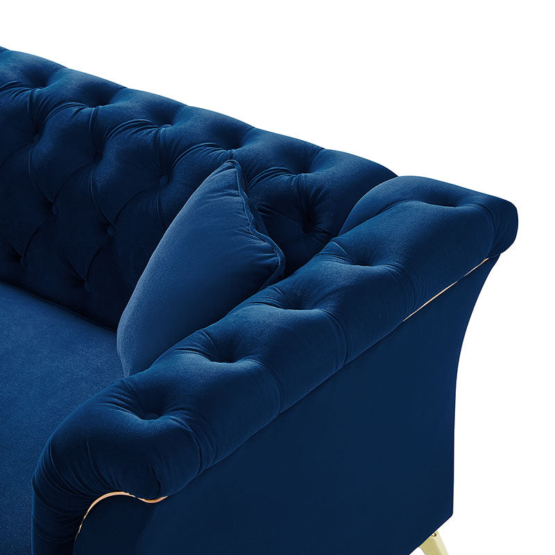Modern Luxury Glam Velvet Sofa with Tufted Buttons & Gold Metal Accents - Elegant Living Room Furniture for Home Decor, Lounge & Entertaining