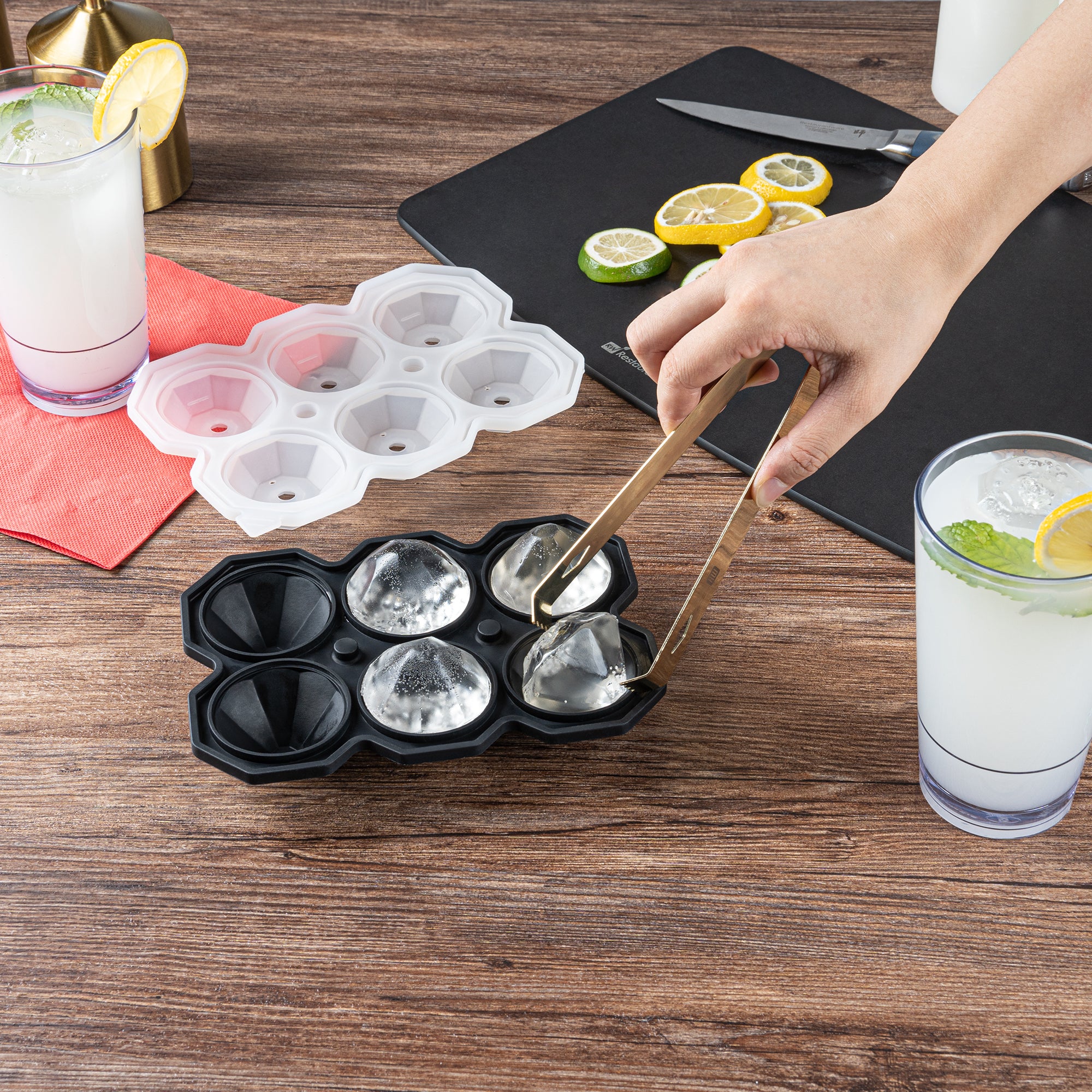 Premium Black Silicone Ice Cube Tray - 2 x 1.5 Inch Diamond Shape, 6 Compartments (1 Count) - Perfect for Cocktails, Whiskey, and Chilled Beverages