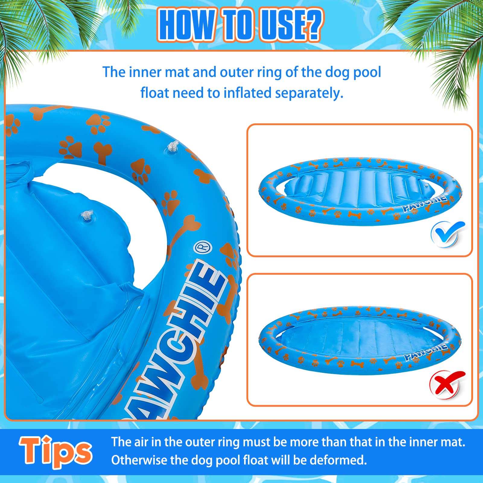 PAWCHIE Dog Pool Float - Inflatable Pet Raft for Dogs & Kids, Summer Swimming Pool Toy for Outdoor Water Play - Perfect for Backyard Pools, Lakes & Beach Fun