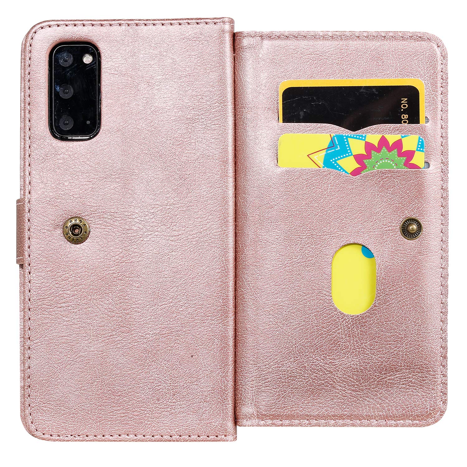 Samsung Galaxy S20 5G UW Wallet Case with Card Holder & Tempered Glass Screen Protector - Flip Folio Cover for Galaxy S20 (6.2 Inch) - Rose Gold | Perfect for Business, Travel & Everyday Protection