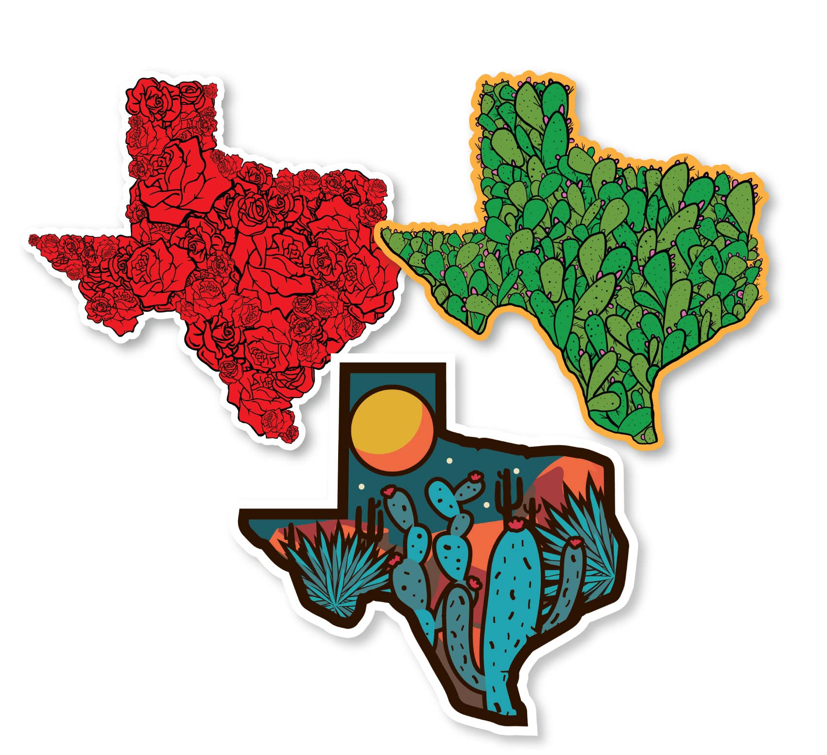 Texas Landscape Bumper Sticker Decal Bundle - 4 Pack for Cars, Cups, Laptops, Coolers & Tumblers (5 Inch) - Perfect for Road Trips, Tailgating & Showing State Pride