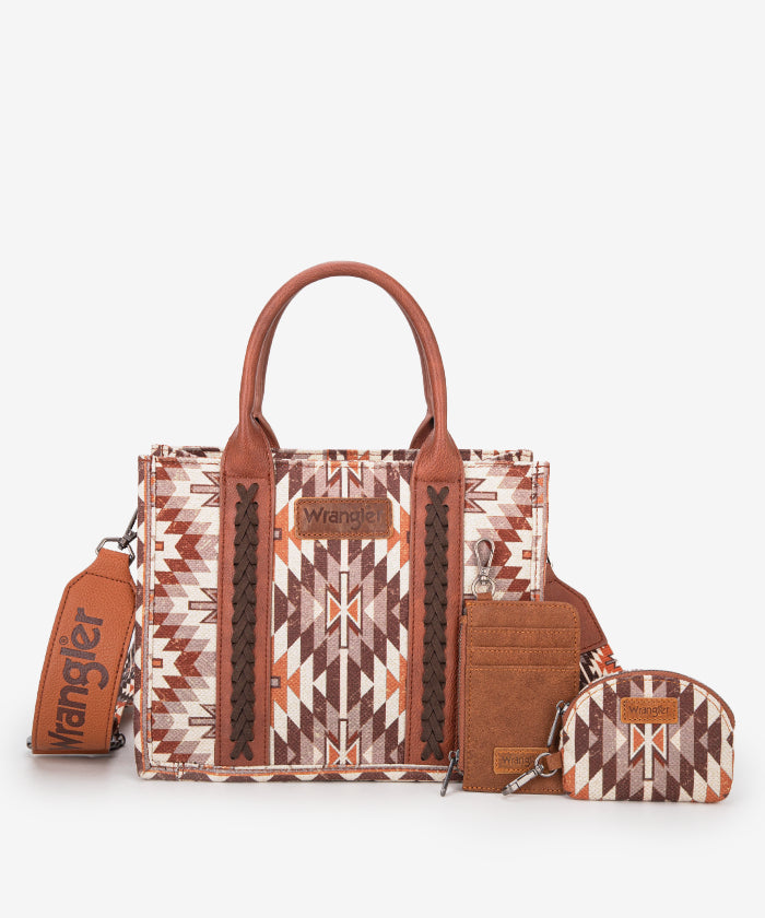 Wrangler Aztec Print Whipstitch Canvas Tote Bag Set - Stylish & Durable Handbag for Women, Perfect for Shopping, Beach & Everyday Use