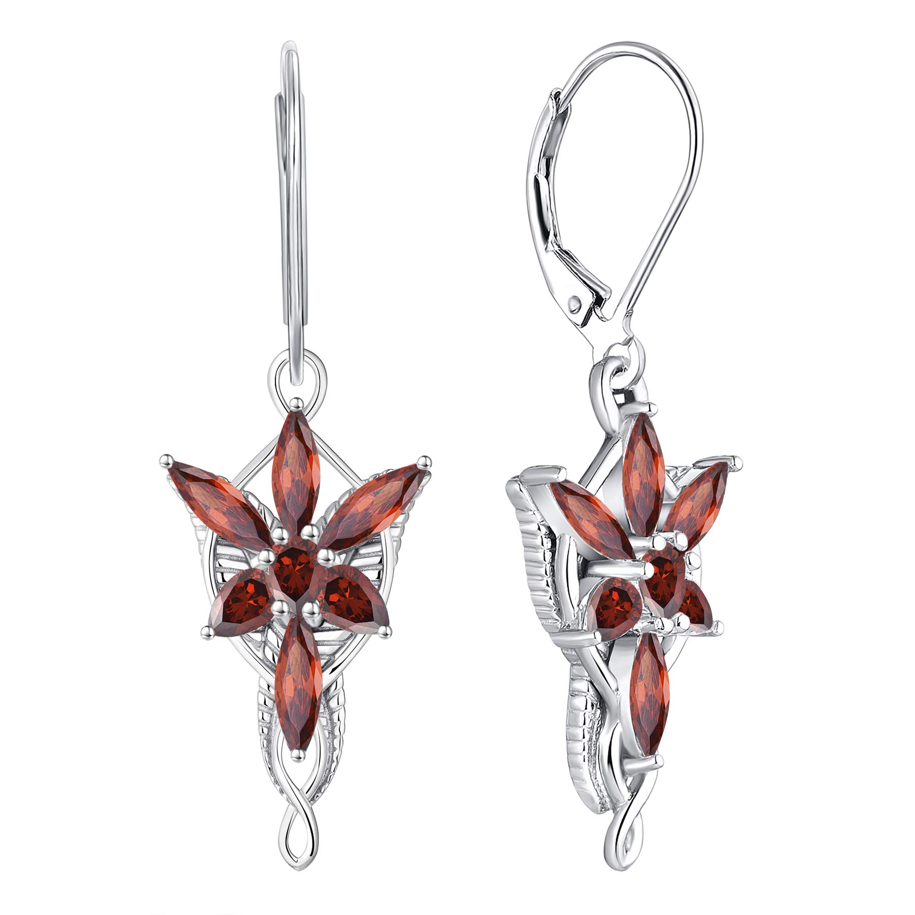 JO WISDOM 925 Sterling Silver Arwen Evenstar Leverback Earrings for Women - 5A Cubic Zirconia Dangle Drop Elvish Jewelry - Perfect for Cosplay, Lord of the Rings Themed Parties & Fantasy Gift Giving