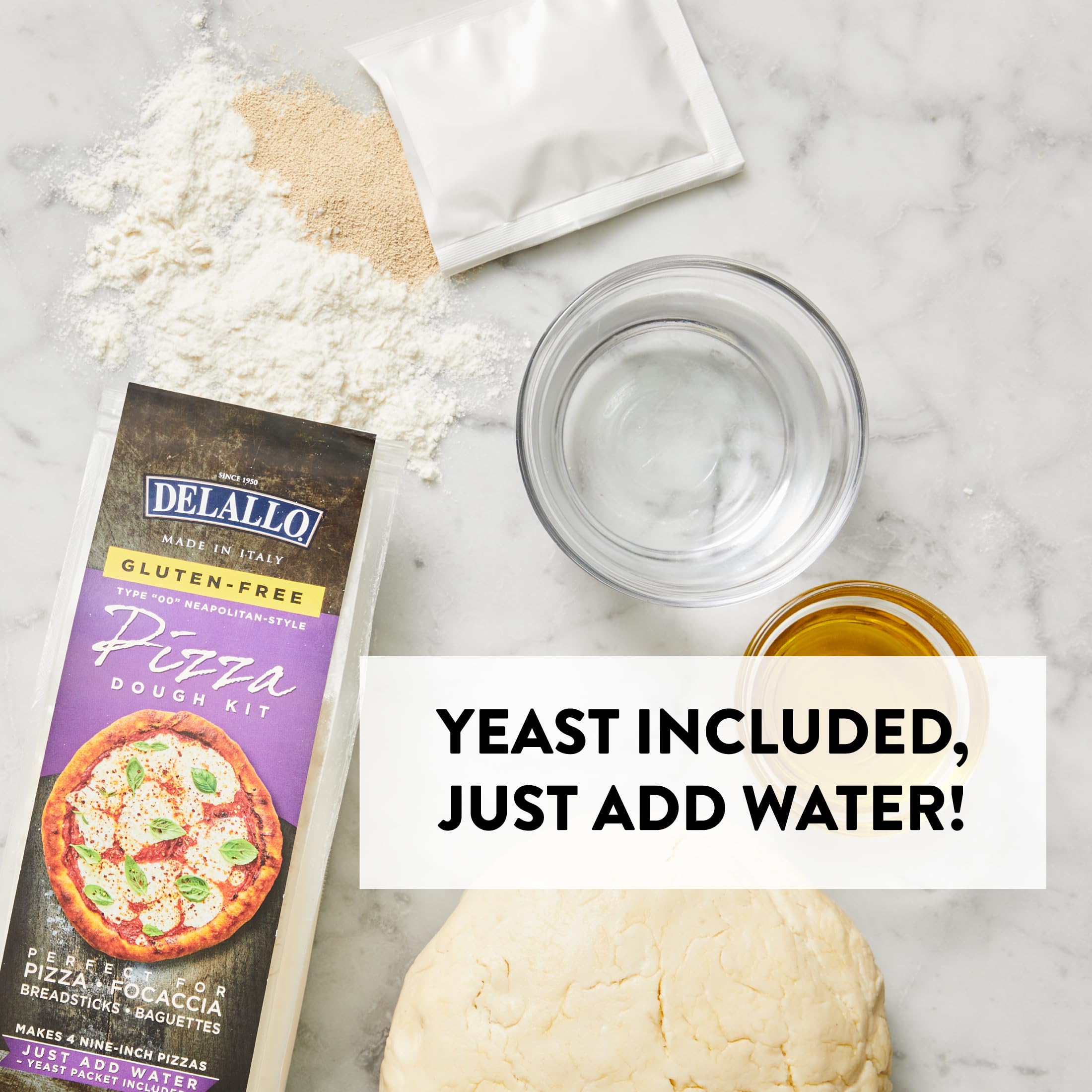 DeLallo Gluten Free Pizza Flour Kit - 17oz (4 Pack) | All Purpose Vegan Pizza Dough Mix for Baking Crust, Bread & Calzones | Dairy Free, All Natural | Perfect for Homemade Pizza Night & Italian Cooking
