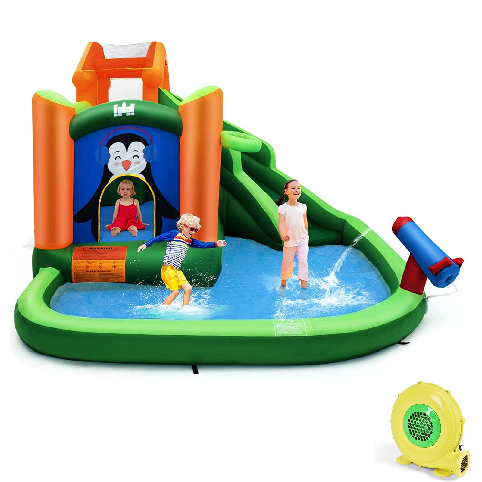 **HONEY JOY 6-in-1 Inflatable Water Slide Bounce House with Splash Pool, Slide, Water Cannon & Climbing Wall - Outdoor Blow Up Water Park for Kids Backyard (Includes 735W Blower) - Perfect for Summer Parties, Birthdays & Family Fun**