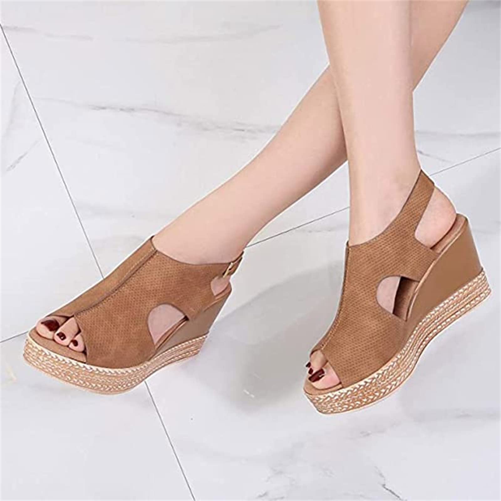 Lausiuoe Women's Wedge Sandals - Open Toe Dressy Summer Platform Sandals with Buckle Ankle Strap | Comfortable Beach & Casual Wear for Summer Outings, Vacations, and Parties