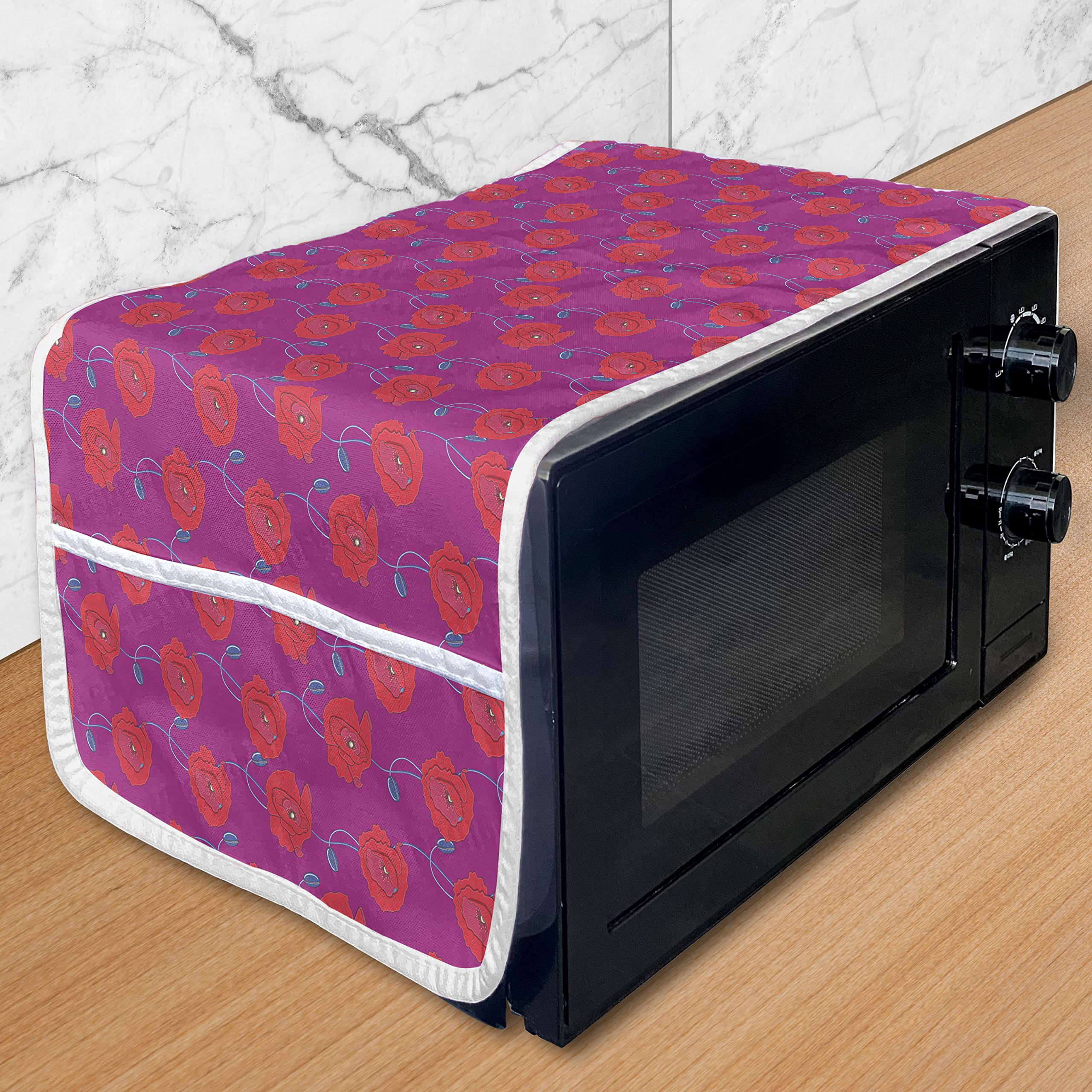 Ambesonne Floral Microwave Cover - Waterproof Kitchen Organizer with Pockets, 36