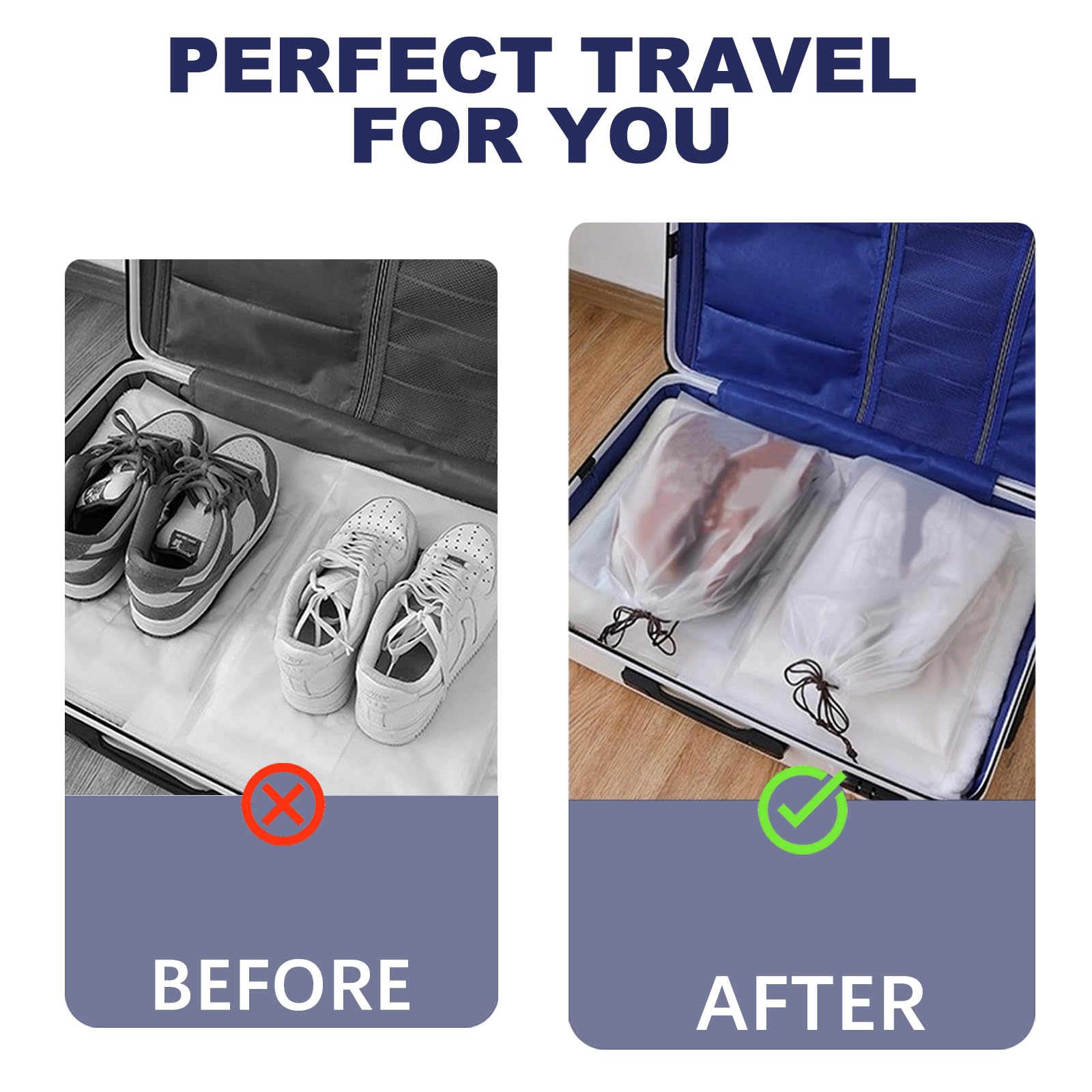 15 Clear Shoe Bags for Travel - Large Storage Pouch with Rope for Men & Women - Perfect for Gym & Suitcase