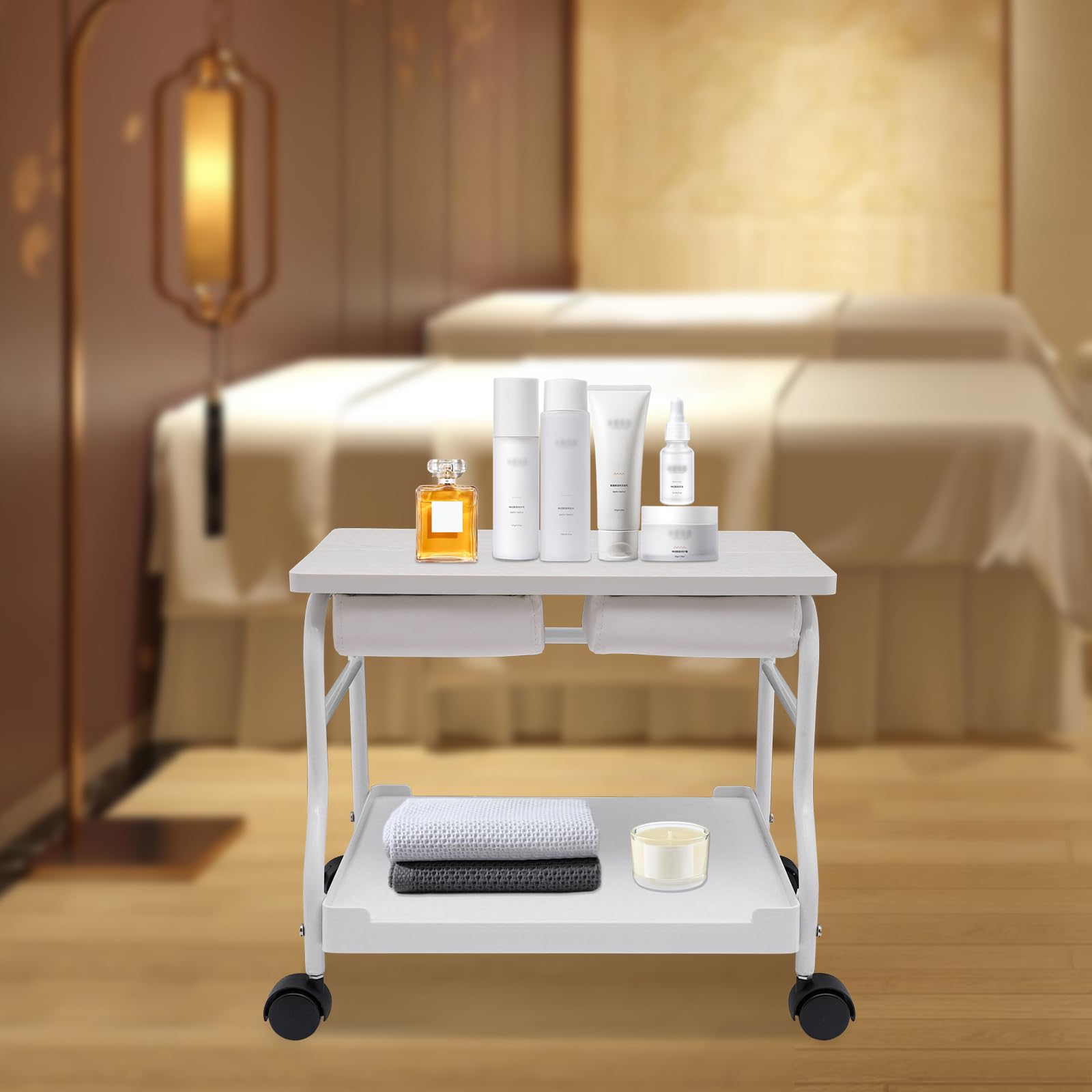**Professional Pedicure Foot Rest Cart - Portable Beauty Salon Nail & Foot Bath Spa Trolley for Manicure, Pedicure & Massage - White Salon Furniture with Adjustable Footrest Stand - Perfect for Home Spa, Nail Salons & Relaxation**