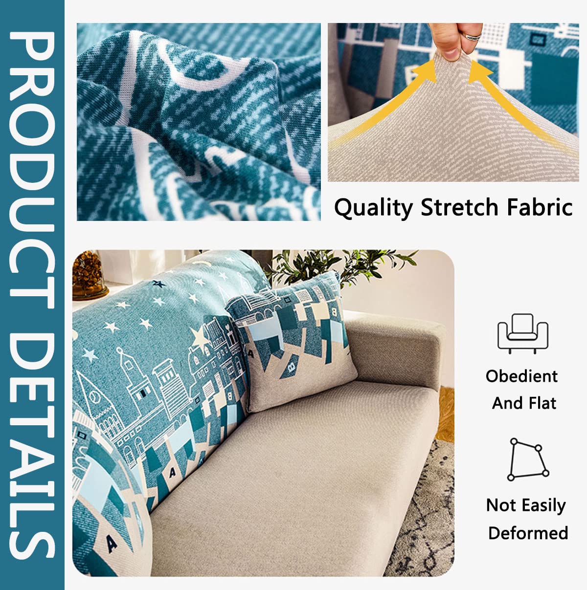 YOPOIY Stretch L-Shaped Sofa Cover - Soft Spandex Non-Slip Sectional Couch Slipcover with Latest Print Design (Fits 2-Seater + 3-Seater) - Perfect for Living Room, Family Room & Summer Home Decor