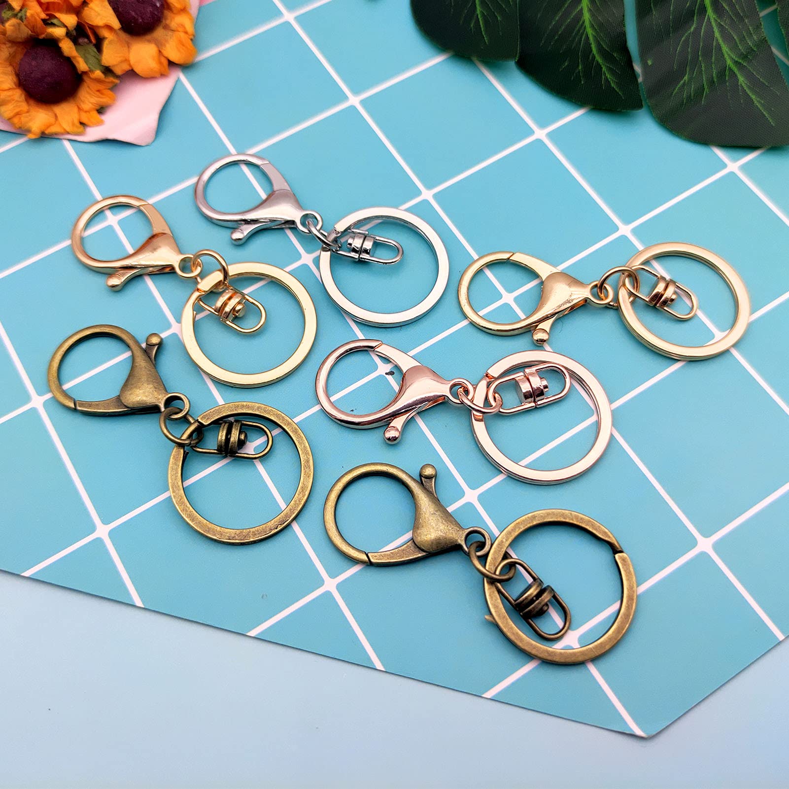 40pcs Lobster Claw Clasp Keychain Set - Swivel Hooks Metal Key Rings with Flat Split Rings for Jewelry Making, DIY Crafts, Keychains (4 Colors) - Perfect for DIY Projects, Gift Accessories & Organizing Keys