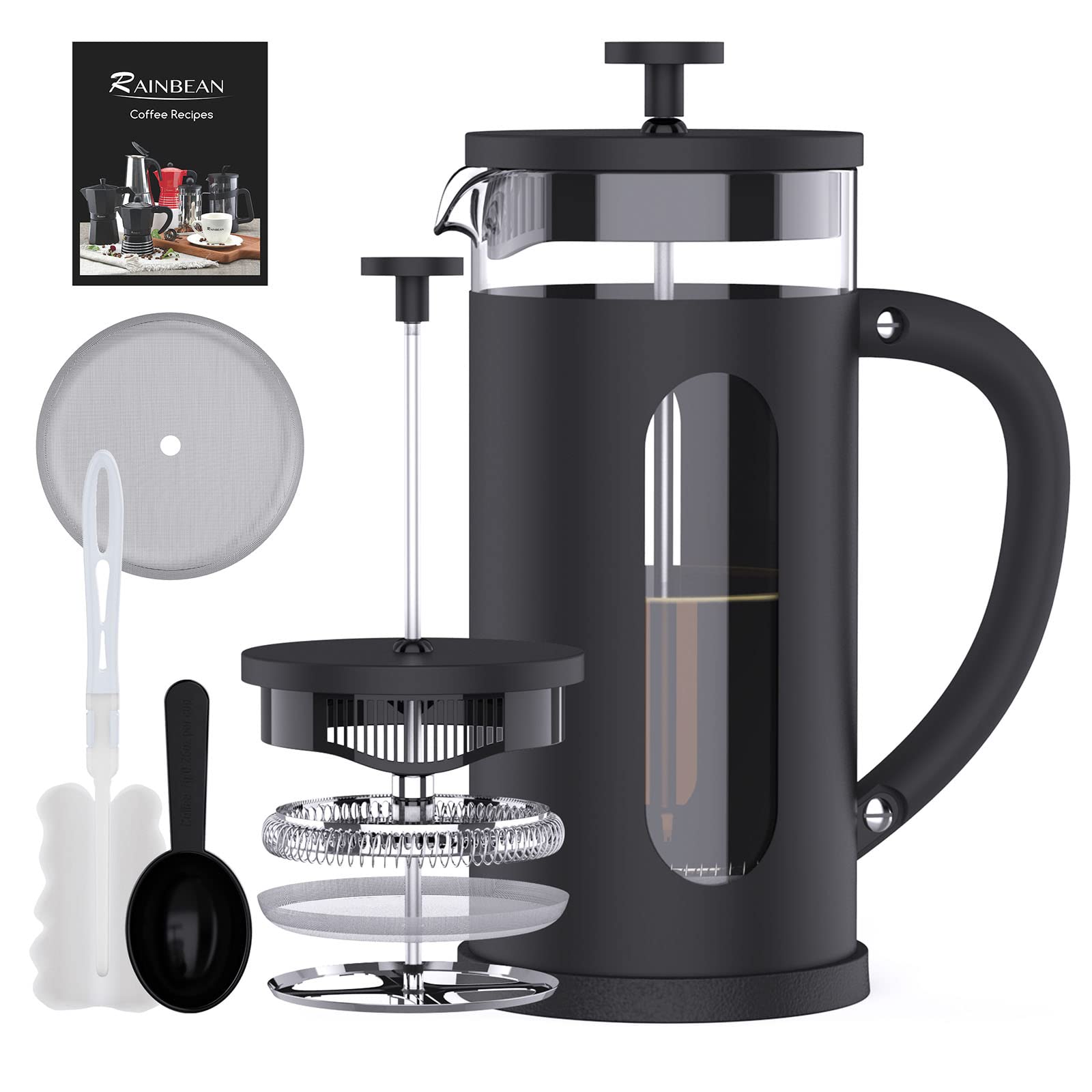 RAINBEAN Mini French Press 12 oz (350ml) - Small Single Cup Coffee Maker for Camping, Travel & Home Use - Portable Heat-Resistant Cold & Hot Coffee Brewer - Perfect for Office, Dorm, Hiking & Outdoor Adventures