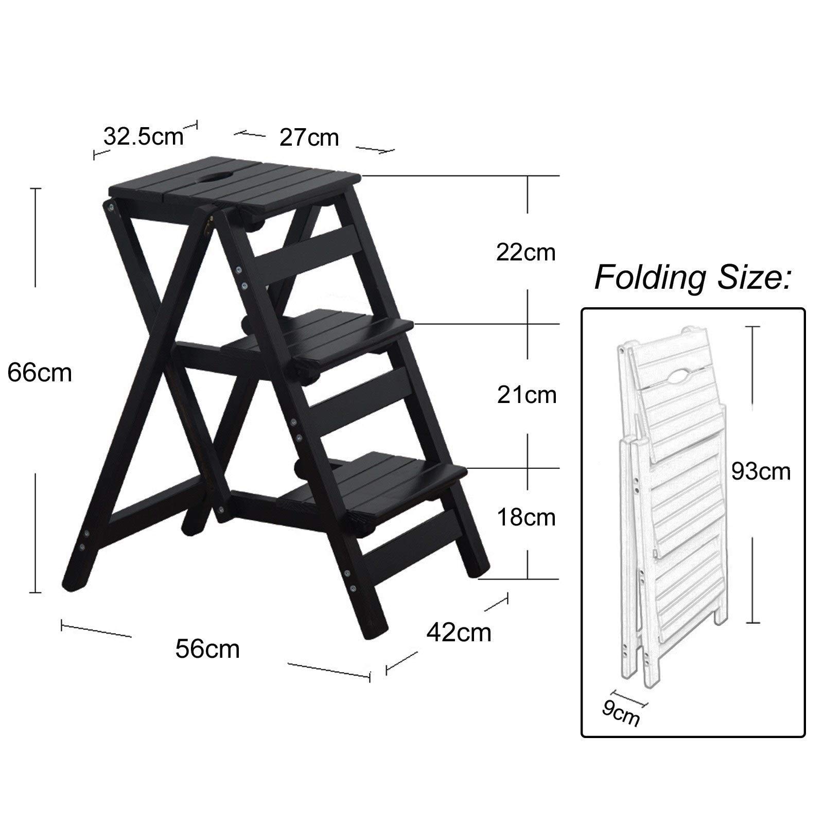 LEOSXA 3-Step Solid Wood Folding Step Stool - Portable Multi-Purpose Ladder Stool for Kitchen, Office, Library - Non-Slip Home Step Stool for Adults & Kids (Use for Reaching High Shelves, Storage Organization, Home Decor)