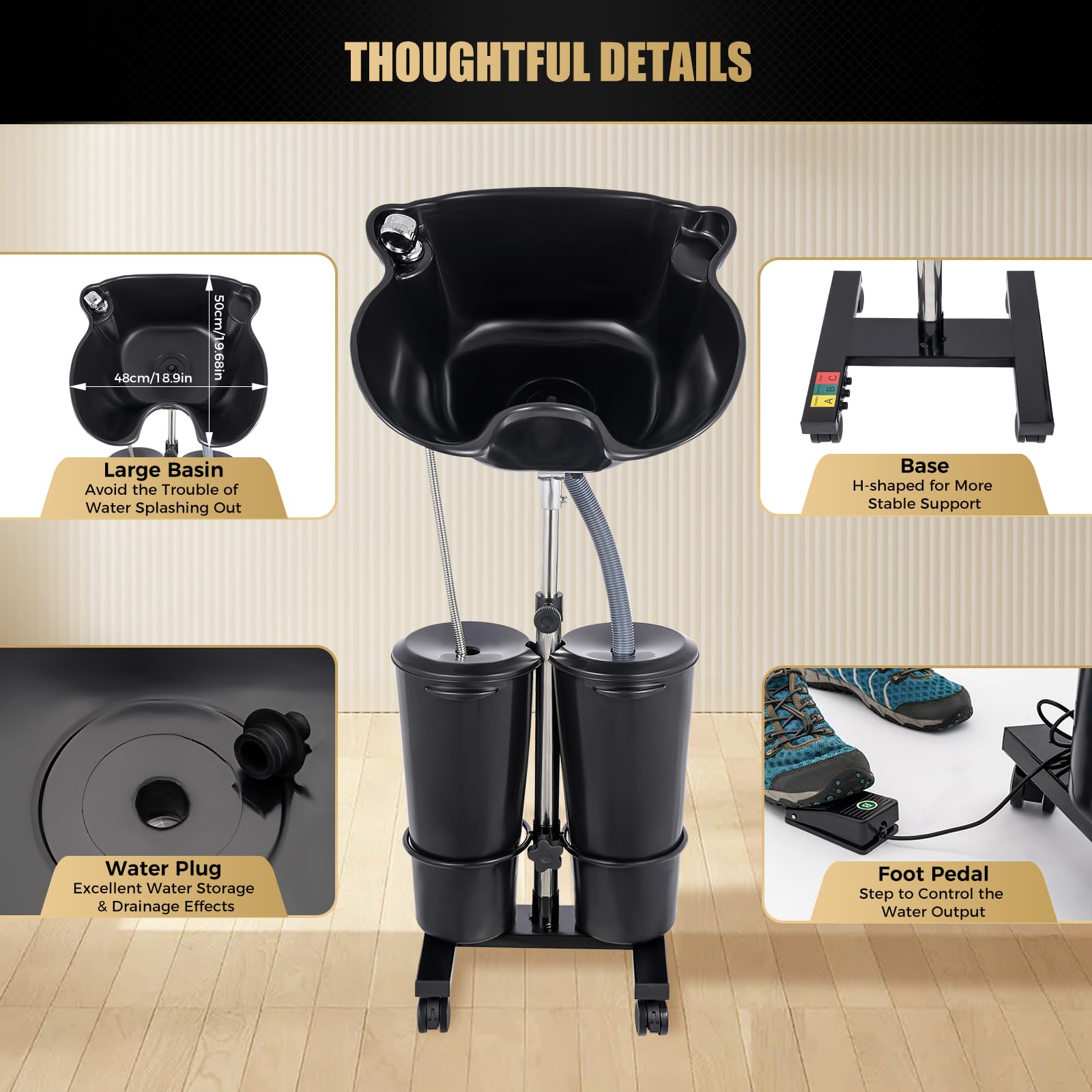 YIYIBYUS Portable Shampoo Bowl with Electric Pump - Adjustable Height Hair Washing Station for Home & Salon Use, Dual-Bucket Design Sink for Easy Hair Care - Perfect for Bedridden Patients, Elderly Care & Mobile Hairdressing Services