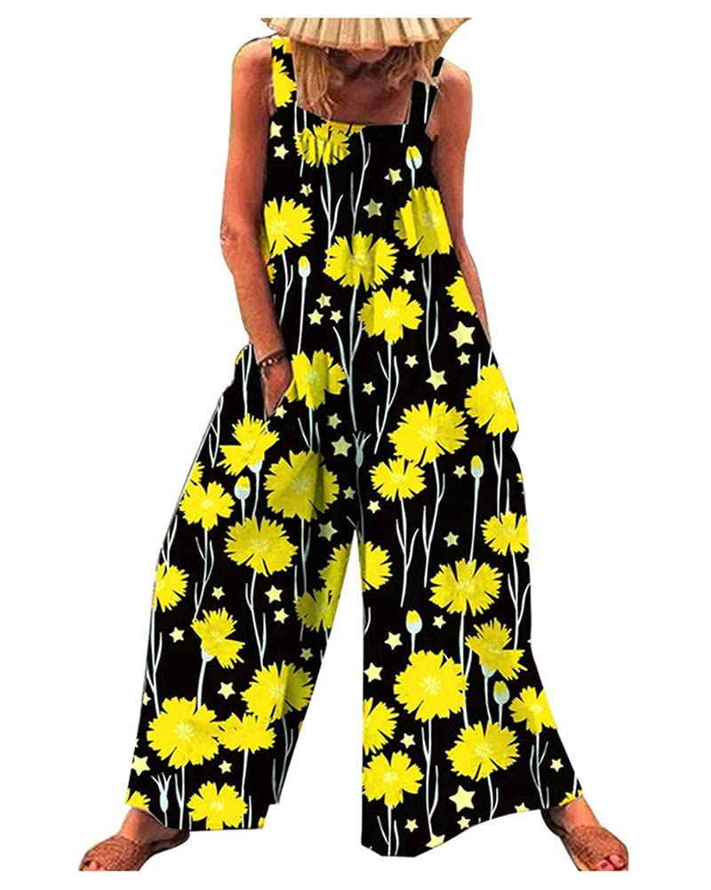 LifeShe Women's Floral Print Jumpsuit Romper - High Waist Loose Fit Overalls with Wide Leg Pants | Casual Summer Outfit, Beach Wear & Vacation Style