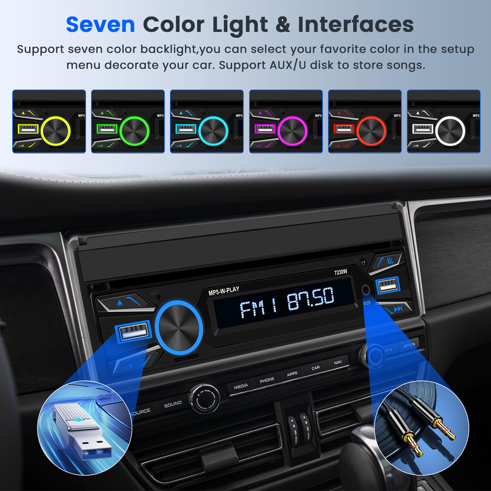 Hikity 1 Din Wireless CarPlay & Android Auto Car Stereo - 7