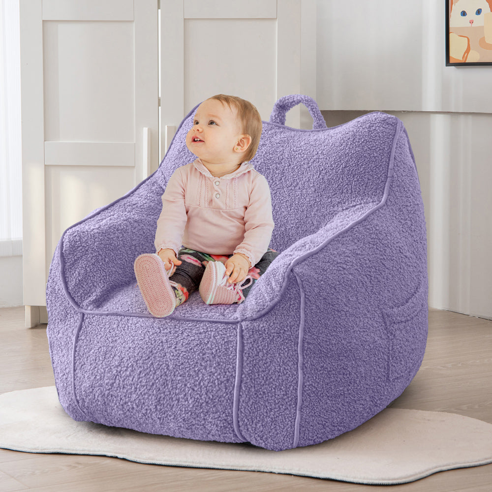 MAXYOYO Kids Bean Bag Chair - Soft Sherpa Bean Bag Couch with Decorative Edges for Children's Room | Comfortable Seating for Playroom, Bedroom & Reading Nook (Purple)