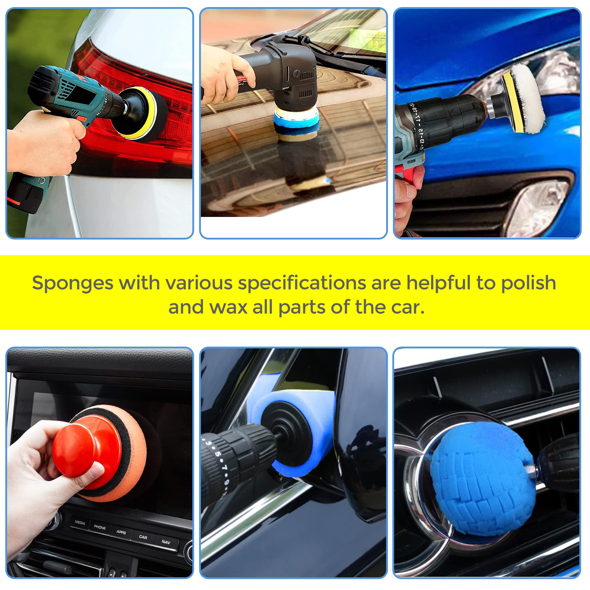 28PCS Car Polishing Pad Kit for Drill - 3 inch & 6 inch Buffing Pads for Car Detailing, Waxing, Sealing Glaze - Perfect for DIY Car Polishing, Boat & RV Cleaning