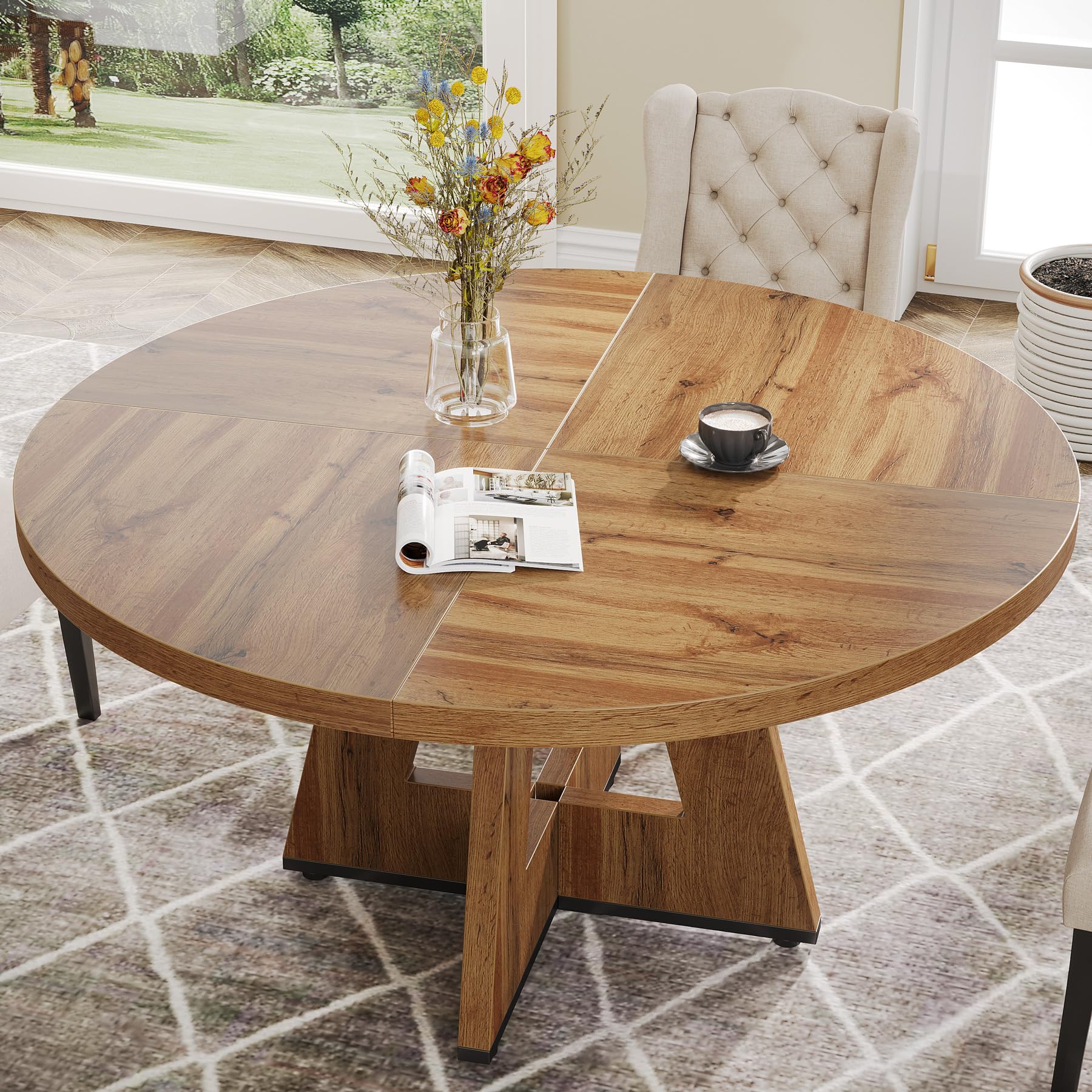 Tribesigns 47 Inch Round Farmhouse Dining Table - Rustic Wooden Dinner Table for 4, Perfect for Home Dining Room & Living Room | Ideal for Family Meals, Entertaining Guests & Cozy Gatherings